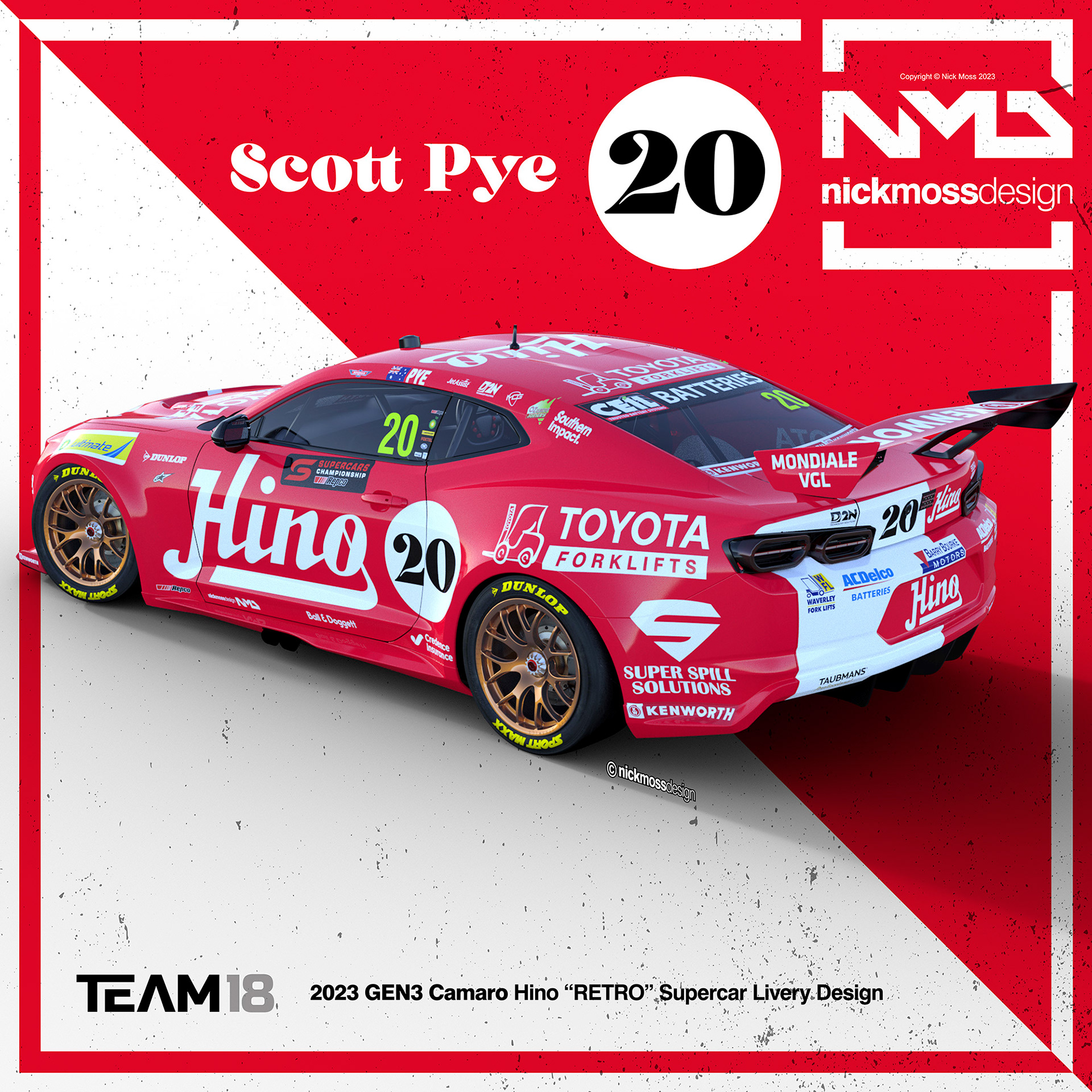 NMD nickmossdesign  - 2023 TEAM18 HINO GEN3 Camaro Supercars RETRO Livery Design