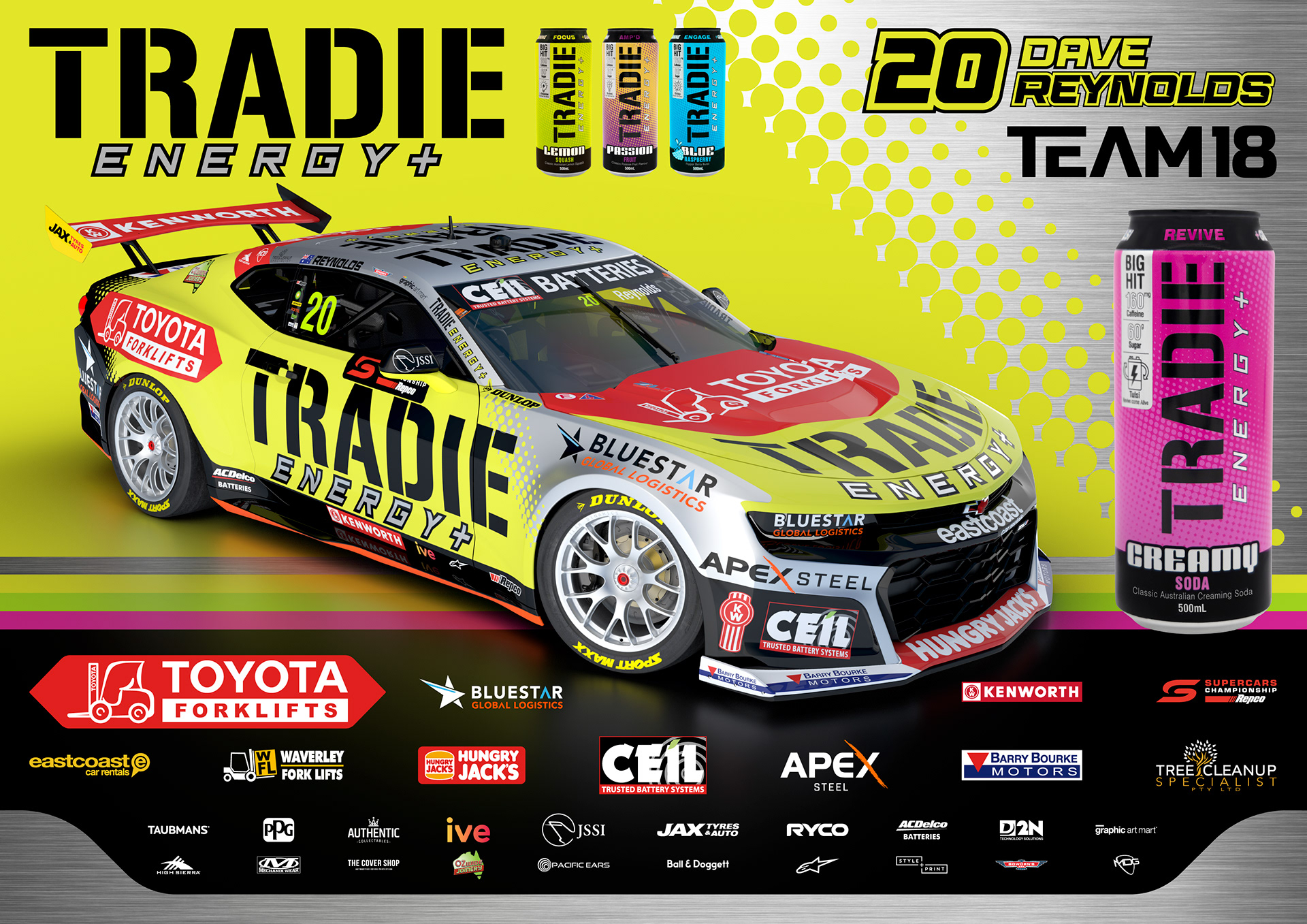 NMD nickmossdesign - 2025 TEAM18 David Reynolds TRADIE ENERGY Supercars Poster Design