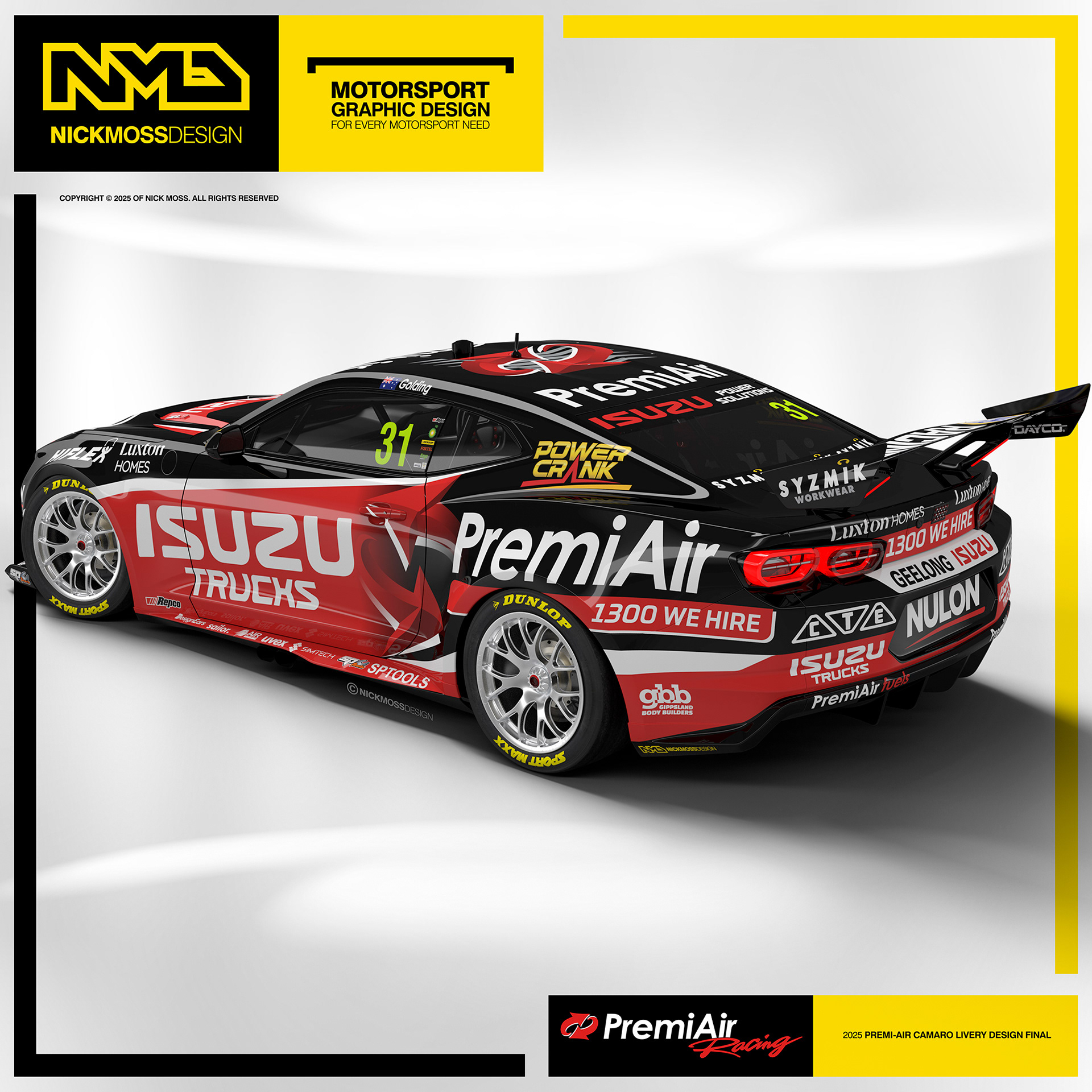 NMD nickmossdesign - 2025 PREMI-AIR RACING GEN3 Supercar Camaro Livery Design