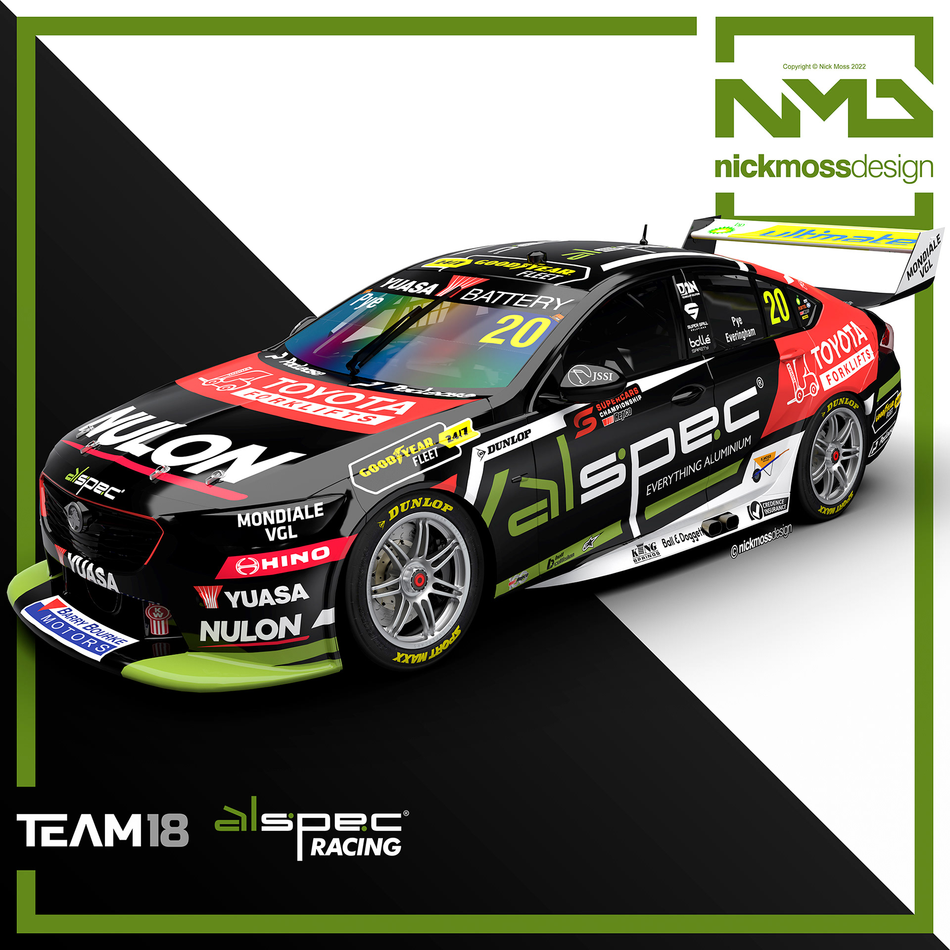 NMD nickmossdesign - 2022 TEAM18 ALSPEC Scott Pye Supercars Livery Design