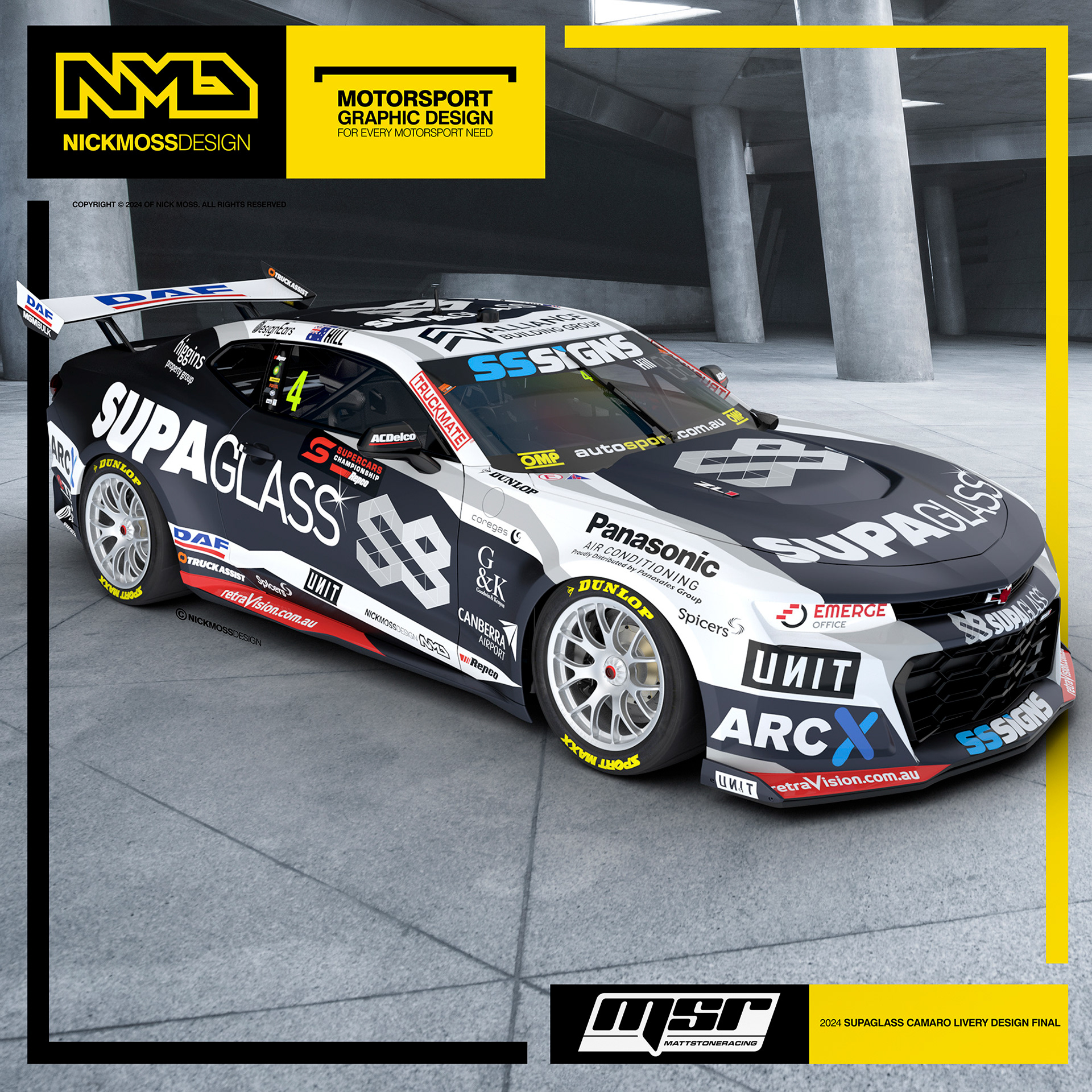 NMD nickmossdesign - 2024 Matt Stone Racing MSR Cameron Hill Supercars Camaro Livery Design