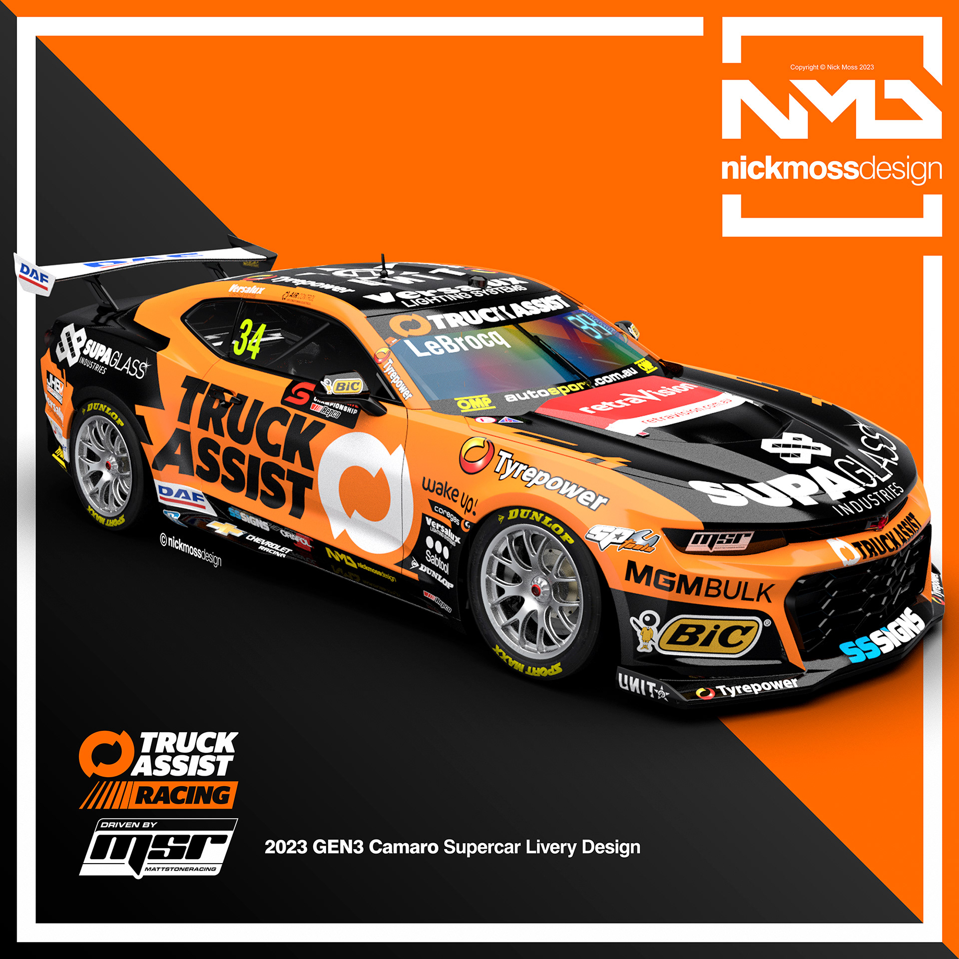 NMD nickmossdesign - 2023 MATT STONE RACING TRUCK ASSIST Gen3 Supercars Camaro Livery Design