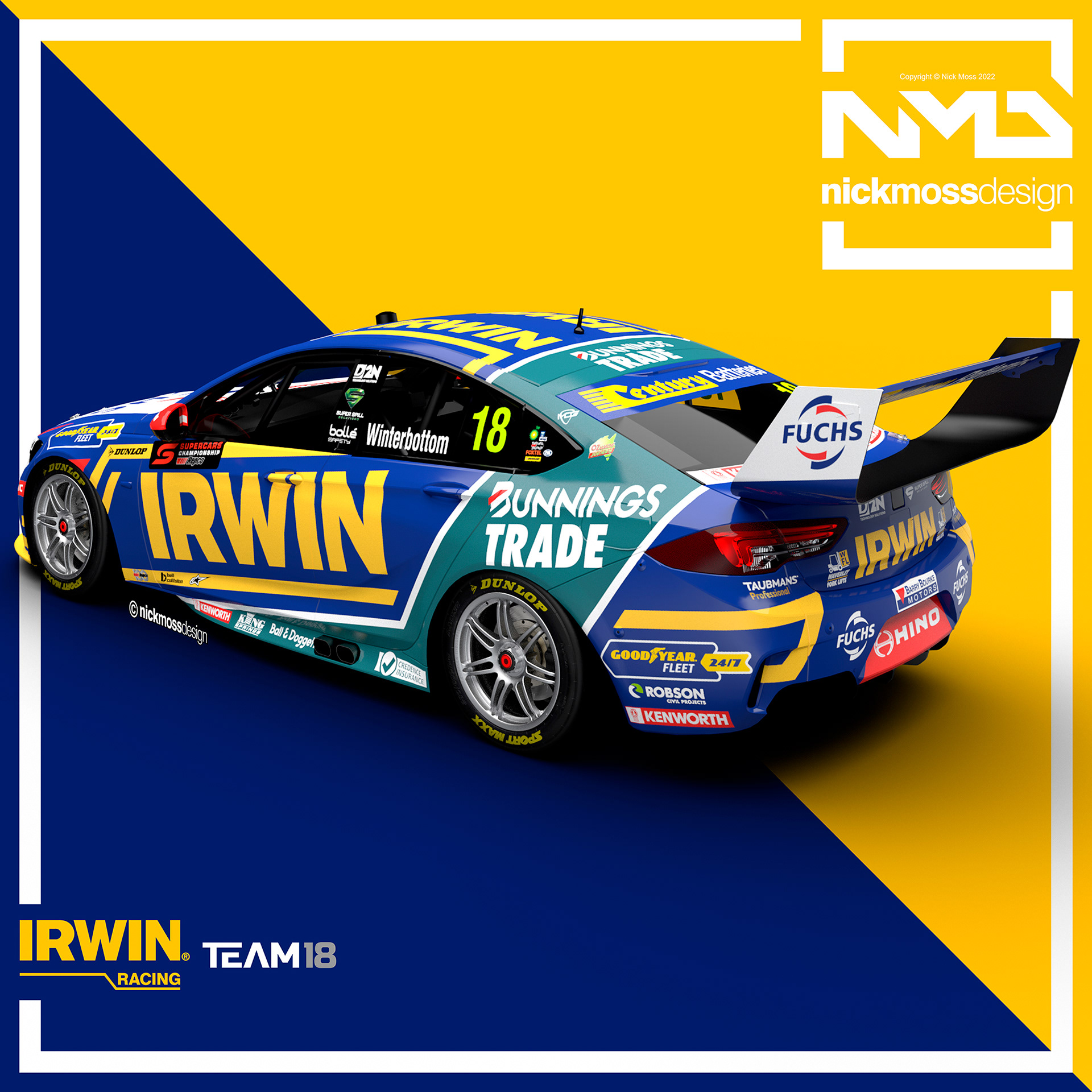 NMD nickmossdesign - 2022 TEAM18 IRWIN Mark Winterbottom Supercars Livery Design