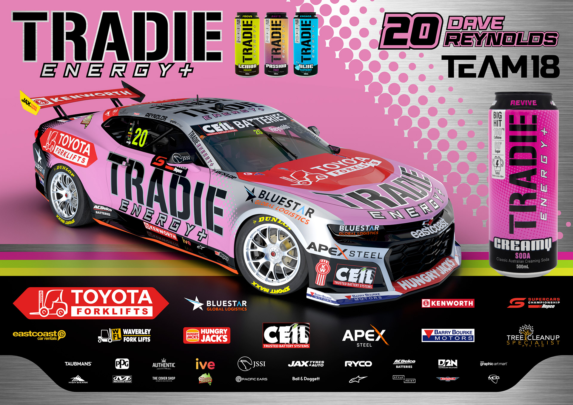 NMD nickmossdesign - 2025 TEAM18 David Reynolds TRADIE ENERGY Supercars Poster Design