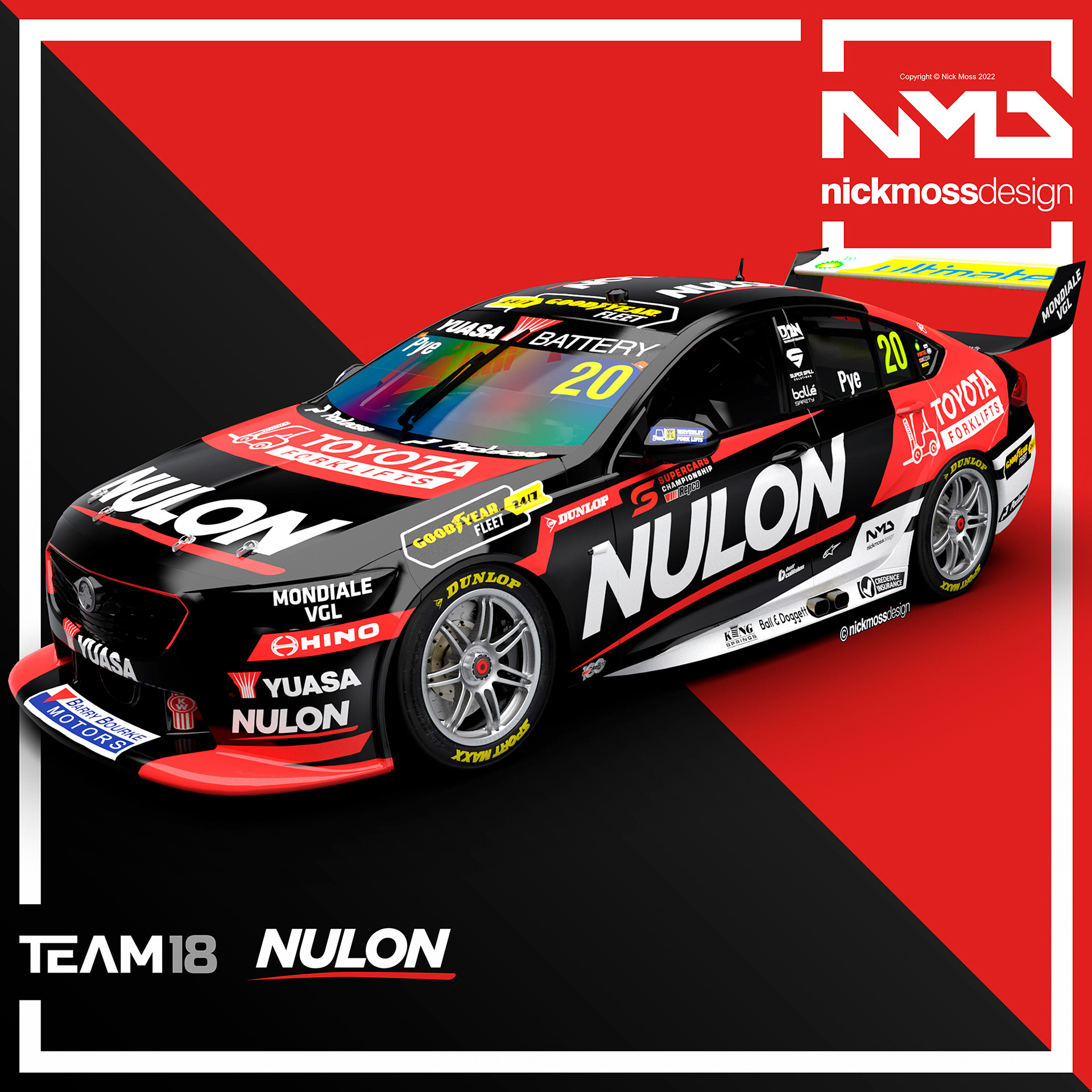 NMD nickmossdesign - 2022 TEAM18 NULON Scott Pye Supercars Livery Design