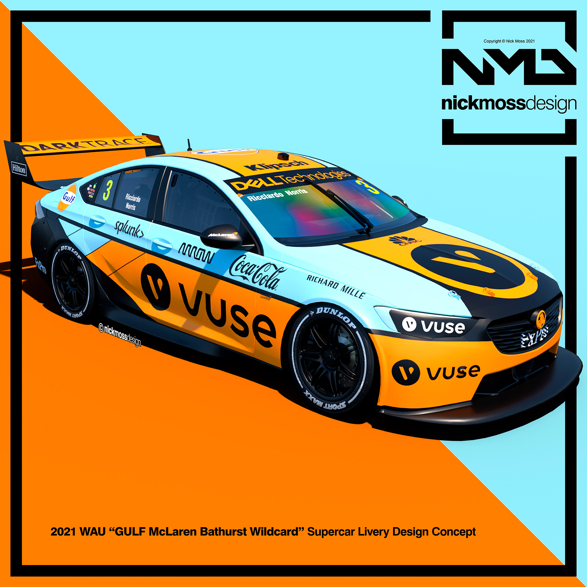 NMD nickmossdesign - Gulf Monaco McLaren F1 Supercars Tribute Livery Design