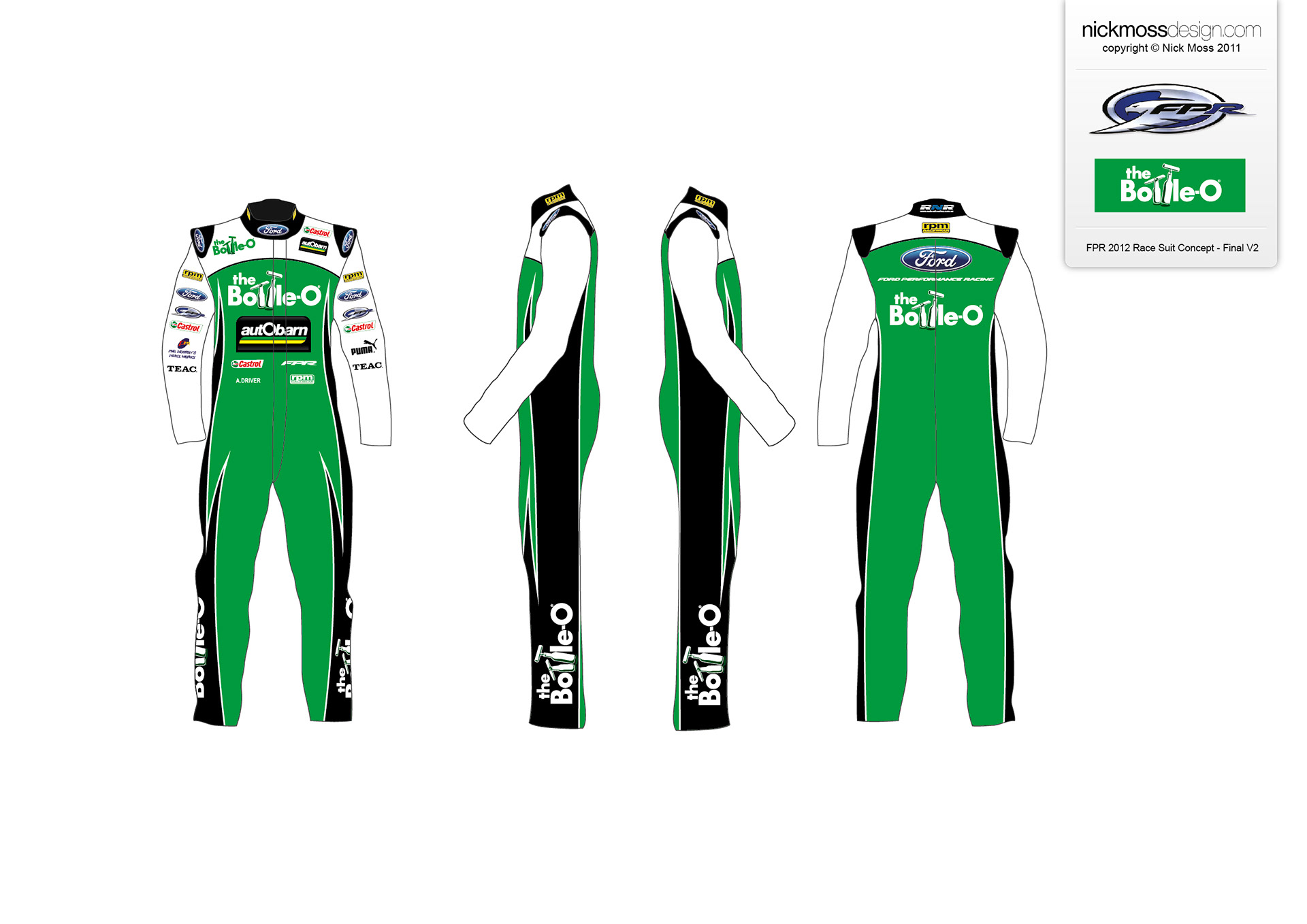 nickmossdesign - 2012 FORD PERFROMANCE RACING (FPR) BOTTLE-O SUPERCARS RACE SUIT DESIGN