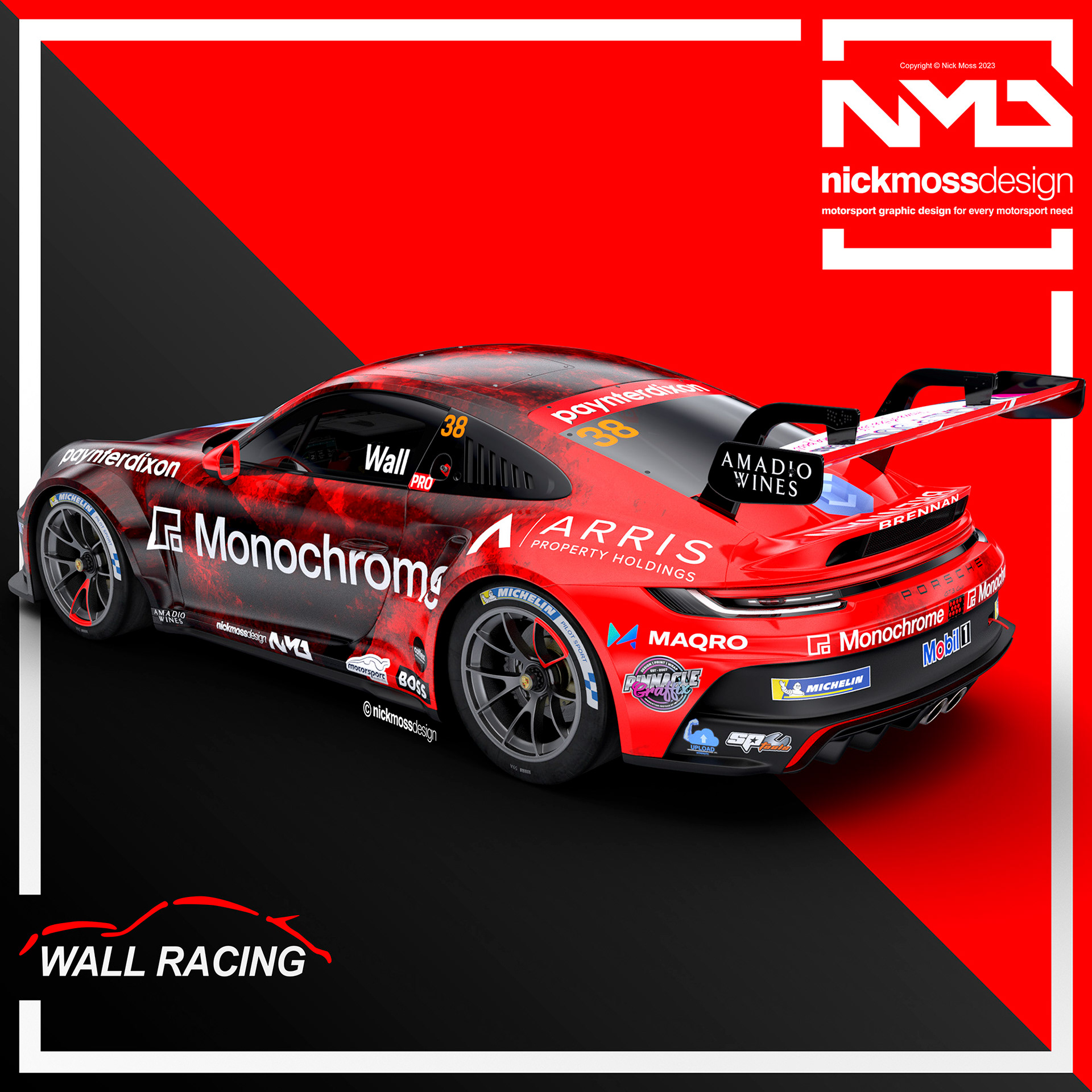 NMD nickmossdesign - 2023 Wall Racing David Wall Monochrome Porsche 992 Livery Design