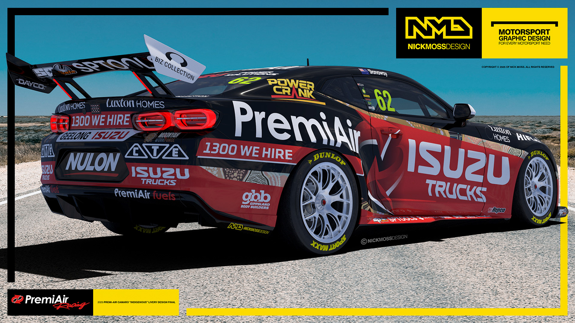 NMD nickmossdesign - 2025 PREMI-AIR RACING GEN3 Supercar Camaro INDIGENOUS Livery Design