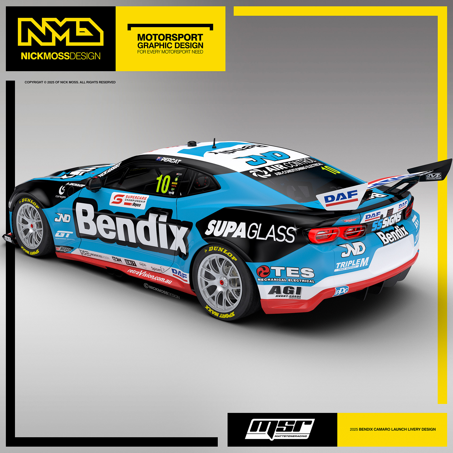 NMD nickmossdesign - 2025 Matt Stone Racing MSR Nick Percat Bendix Supercars Camaro Livery Design