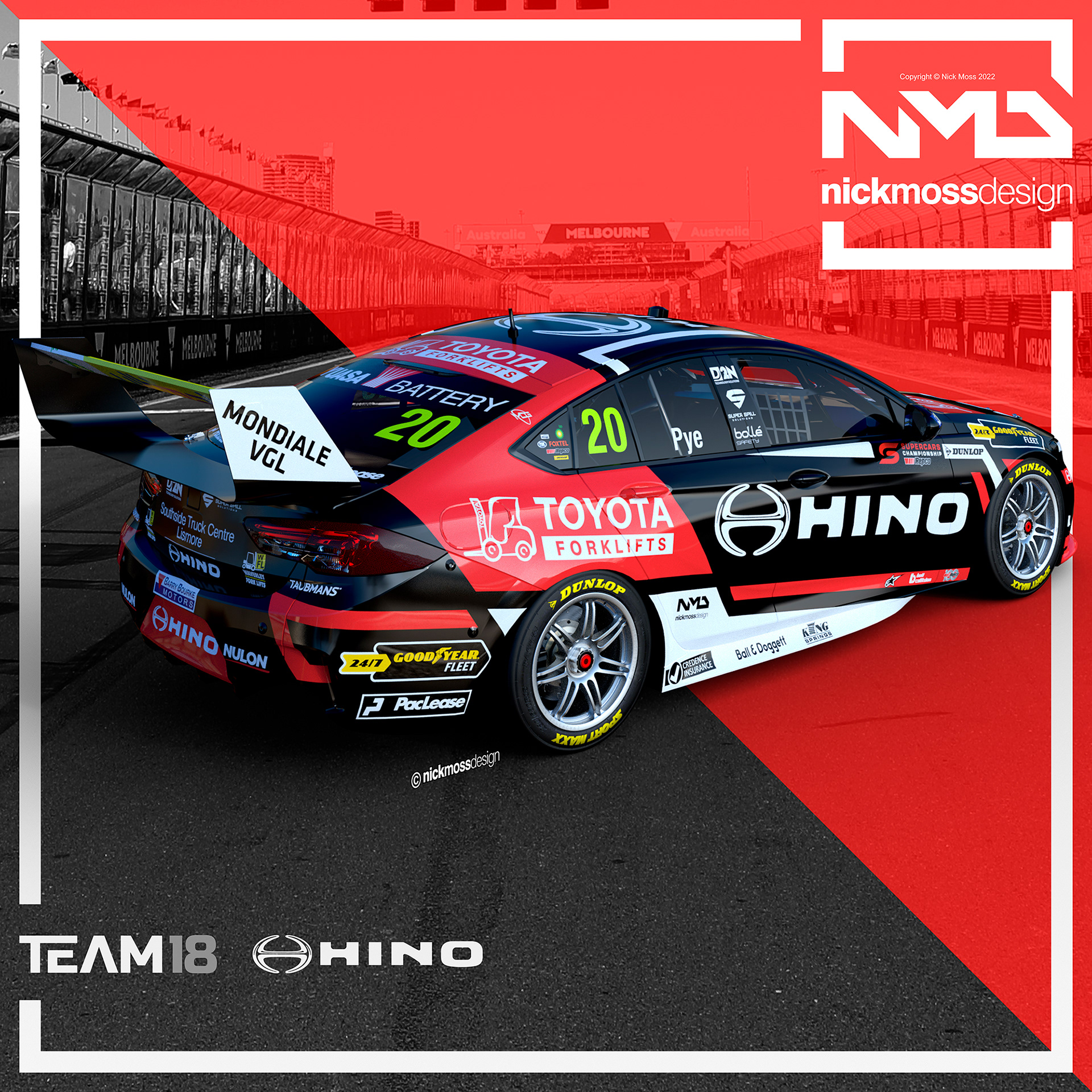 NMD nickmossdesign - 2022 TEAM18 HINO Scott Pye Supercars Livery Design