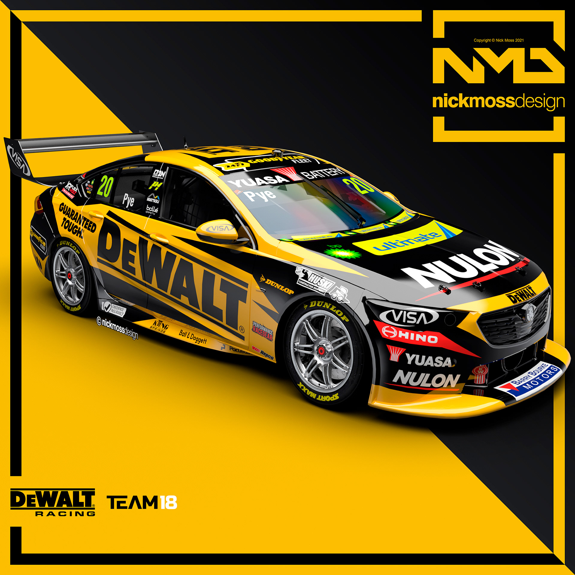 nickmossdesign - 2021 Team 18 DEWALT Racing Scott Pye Supercars Livery Design