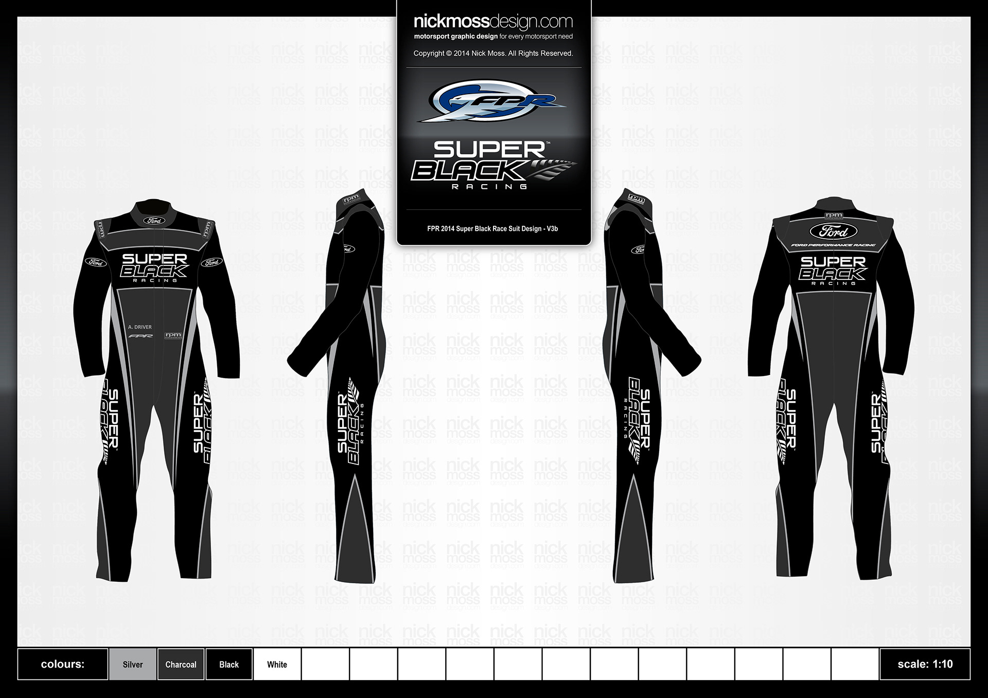 nickmossdesign - 2014 FORD PERFROMANCE RACING (FPR) SUPER BLACK RACING SUPERCARS RACE SUIT DESIGN