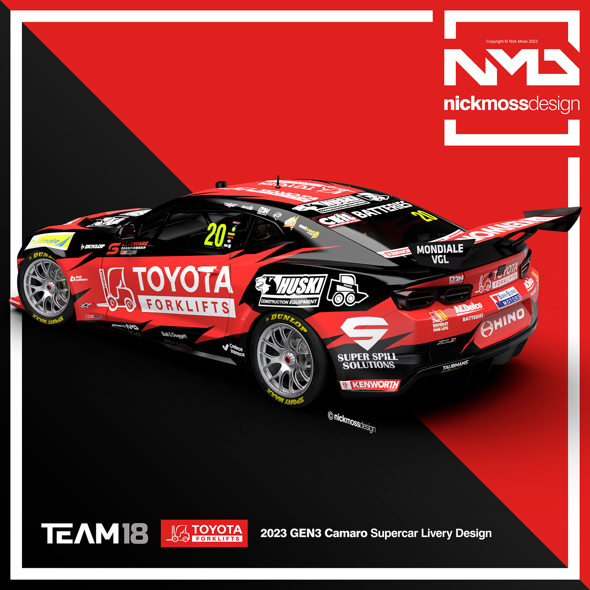 nickmossdesign.com - 2023 Team 18 TMHA HUSKI Scott Pye Supercars livery design