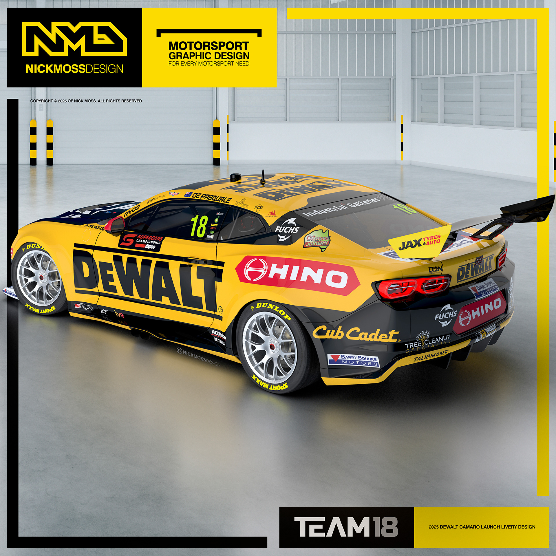 NMD nickmossdesign - 2025 TEAM18 Anton De Pasquale DEWALT Supercars Camaro Livery Design