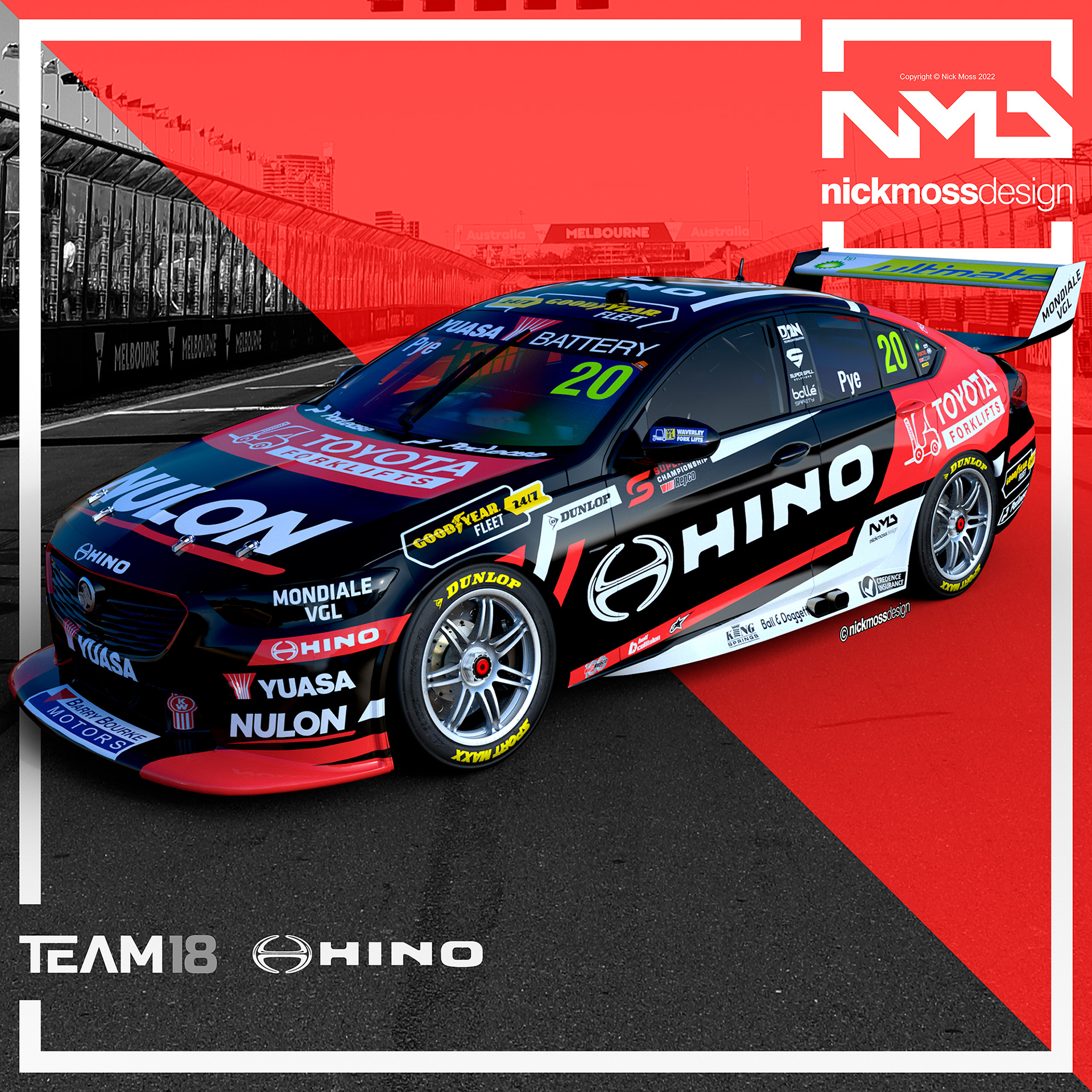 NMD nickmossdesign - 2022 TEAM18 HINO Scott Pye Supercars Livery Design
