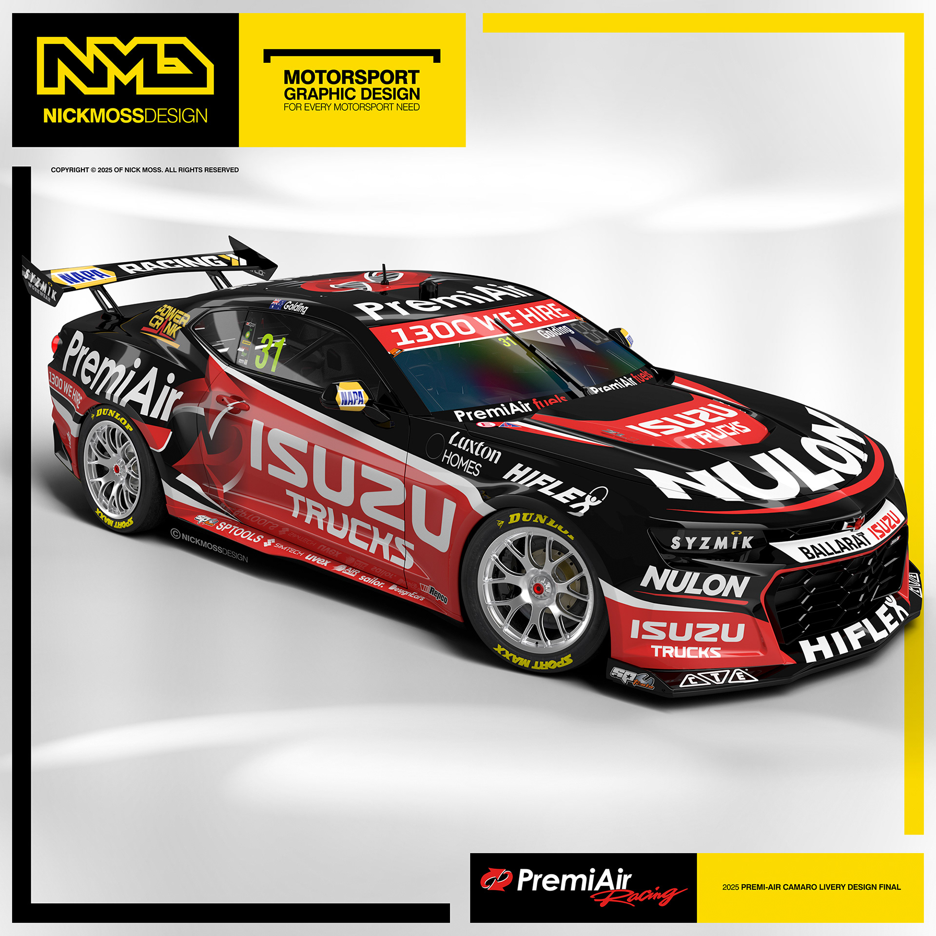 NMD nickmossdesign - 2025 PREMI-AIR RACING GEN3 Supercar Camaro Livery Design