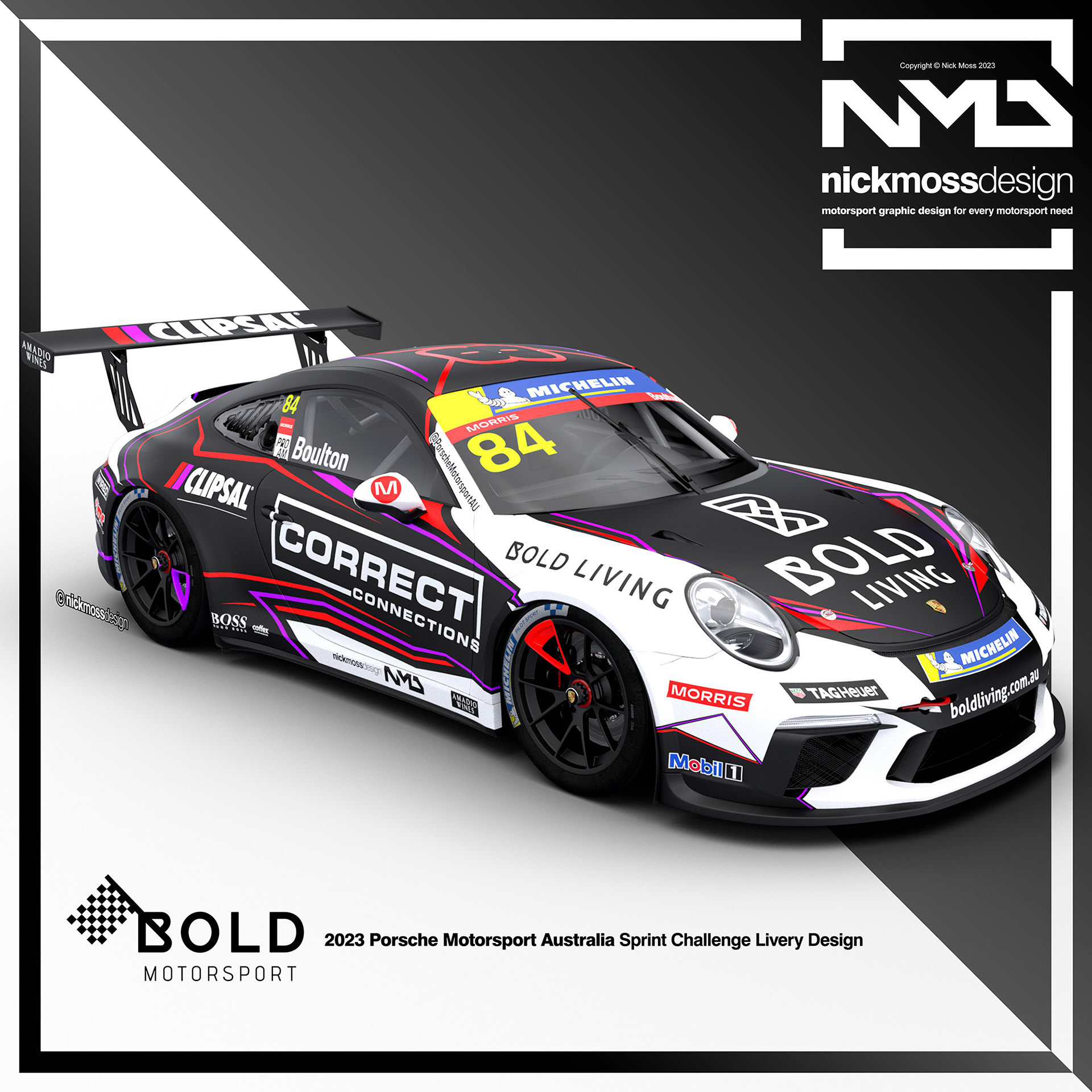 NMD nickmossdesign - 2023 BOLD MOTORSPORT Porsche Carrera Cup Challenge Livery Design