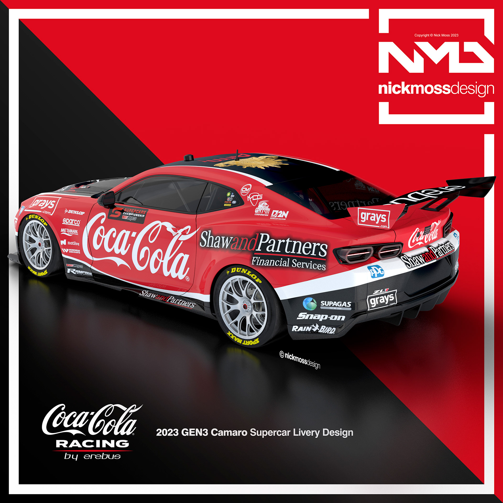 NMD nickmossdesign  - 2023 EREBUS MOTORSPORT Coca Cola GEN3 Camaro Supercars Livery Design