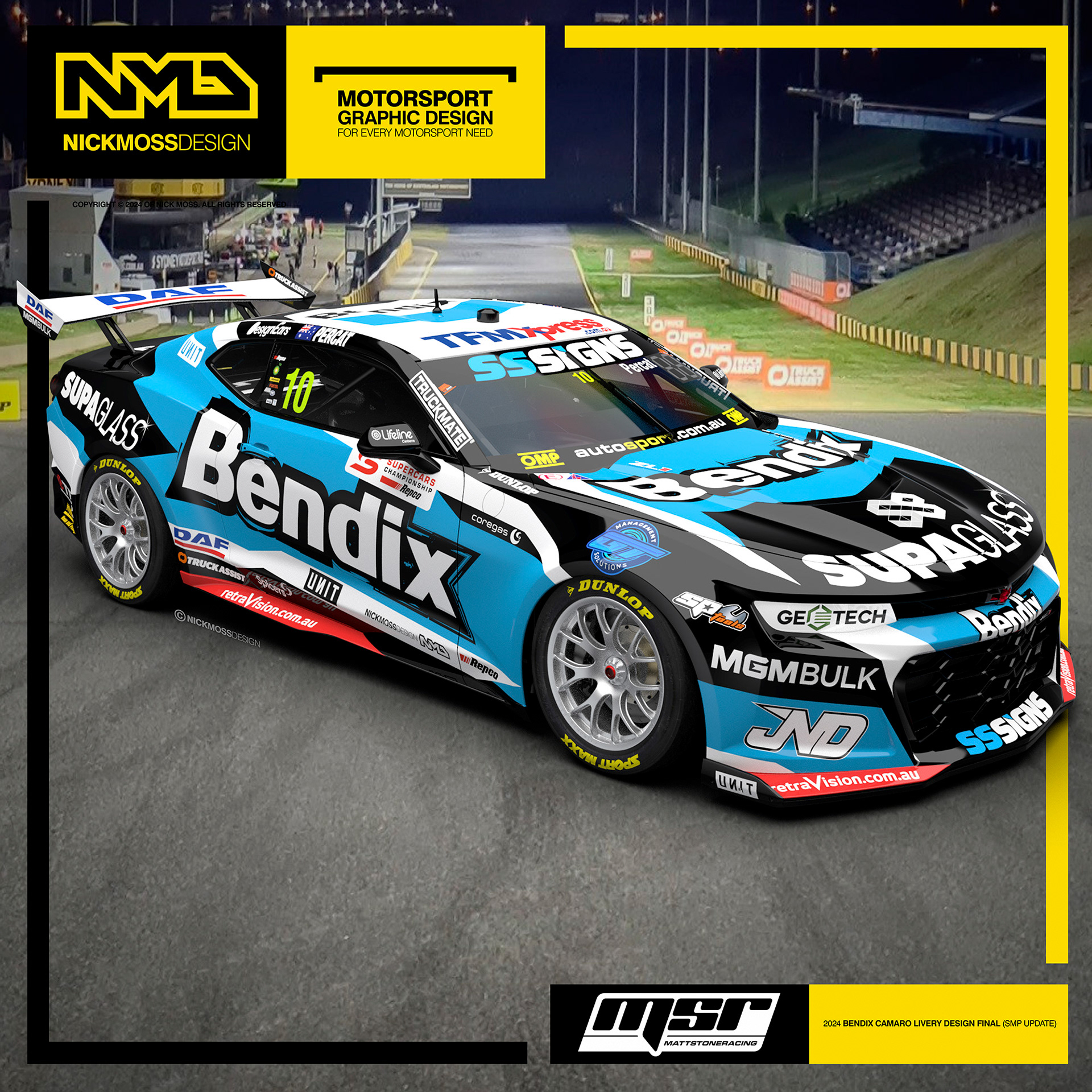 NMD nickmossdesign - 2024 MSR Nick Percat Bendix Supercars Camaro Livery Design