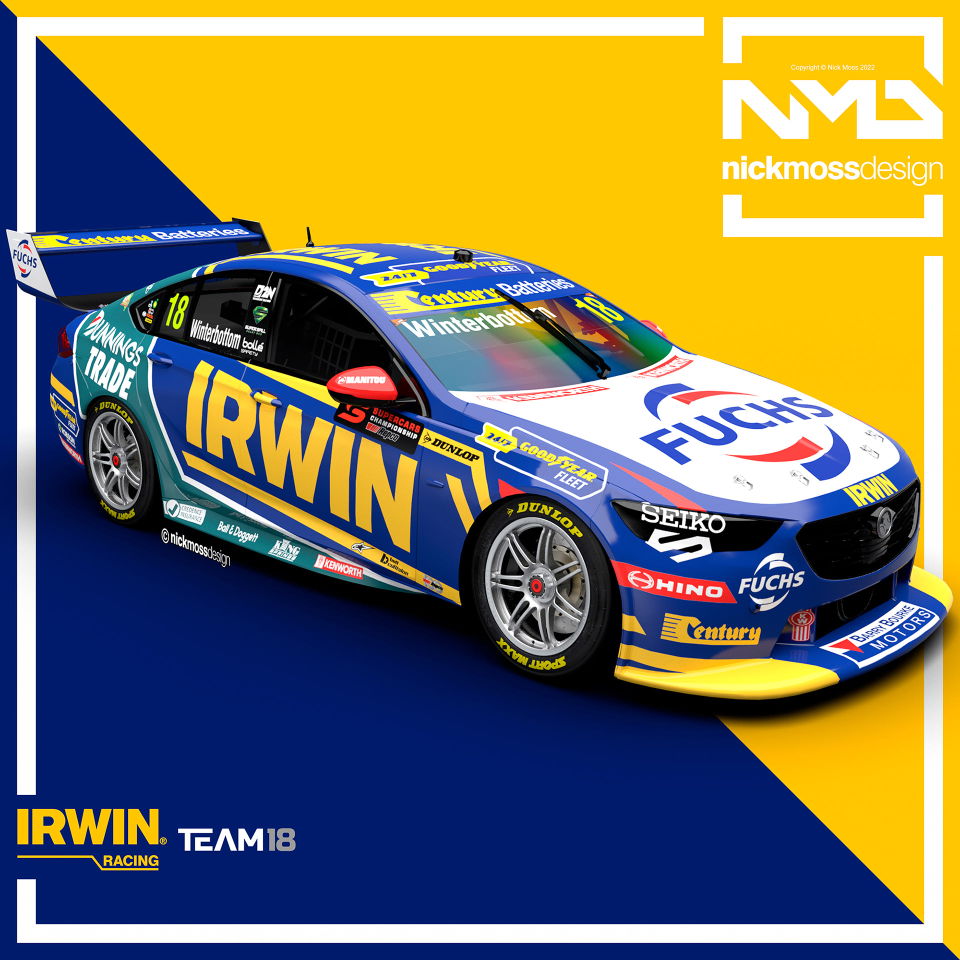 NMD nickmossdesign - 2022 TEAM18 IRWIN Mark Winterbottom Supercars Livery Design
