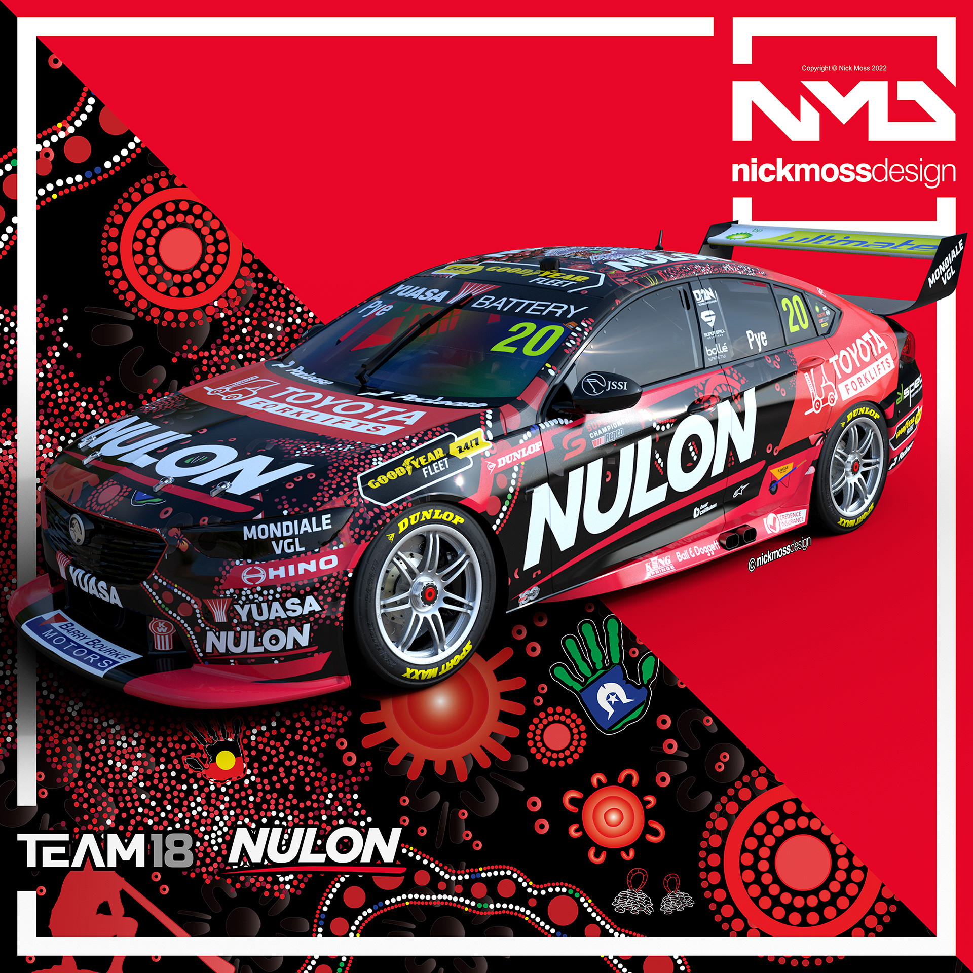 NMD nickmossdesign - 2022 TEAM18 NULON Scott Pye Indigenous Round Supercars Livery Design