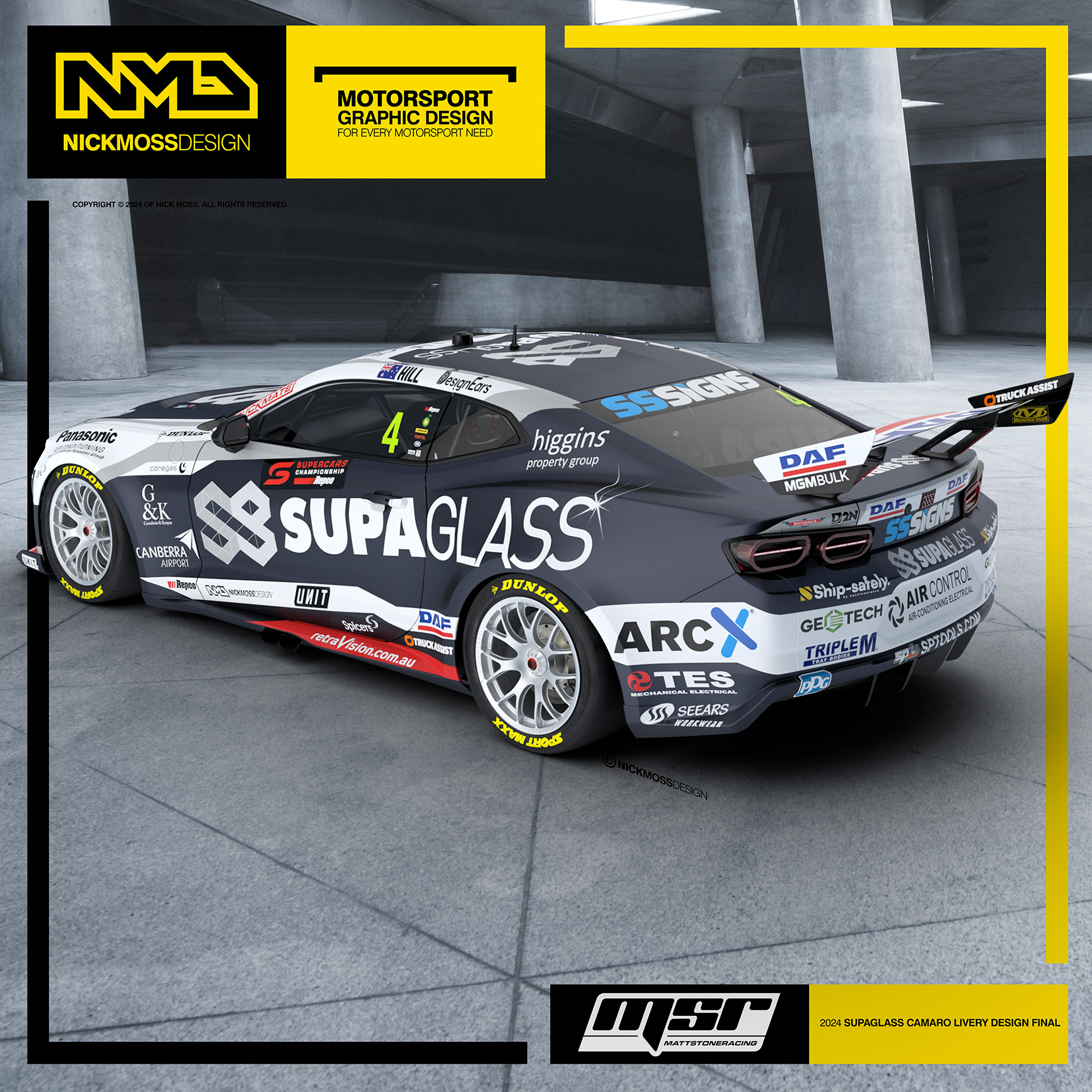 NMD nickmossdesign - 2024 Matt Stone Racing MSR Cameron Hill Supercars Camaro Livery Design