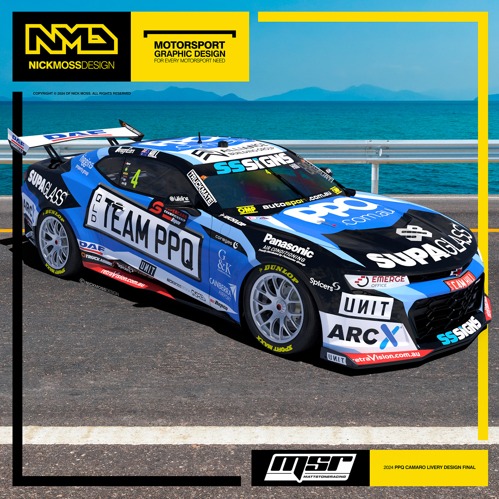 NMD nickmossdesign - 2024 Matt Stone Racing MSR Cameron Hill Supercars Camaro Livery Design