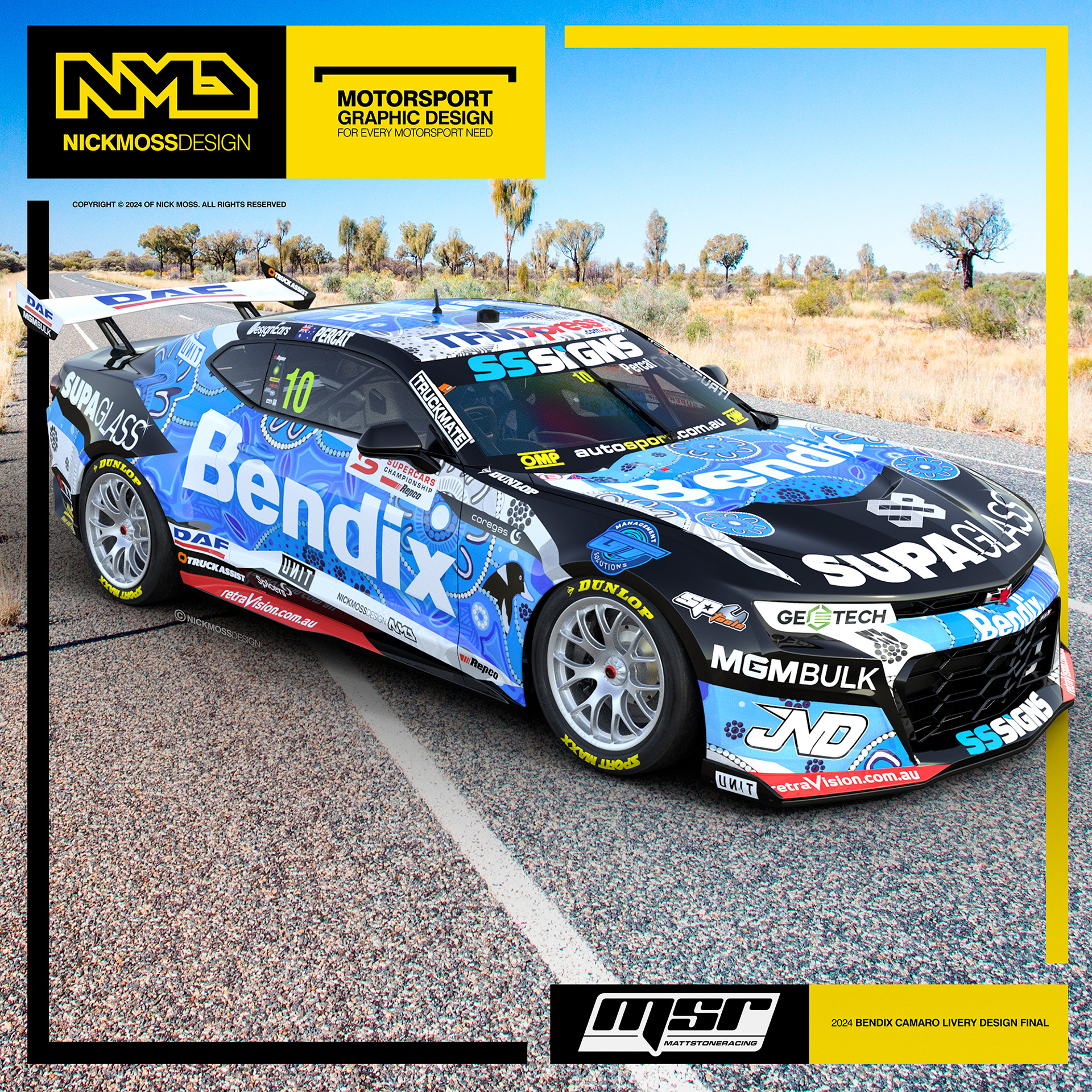 NMD nickmossdesign - 2024 MSR Nick Percat Bendix Supercars Camaro Indigenous Livery Design