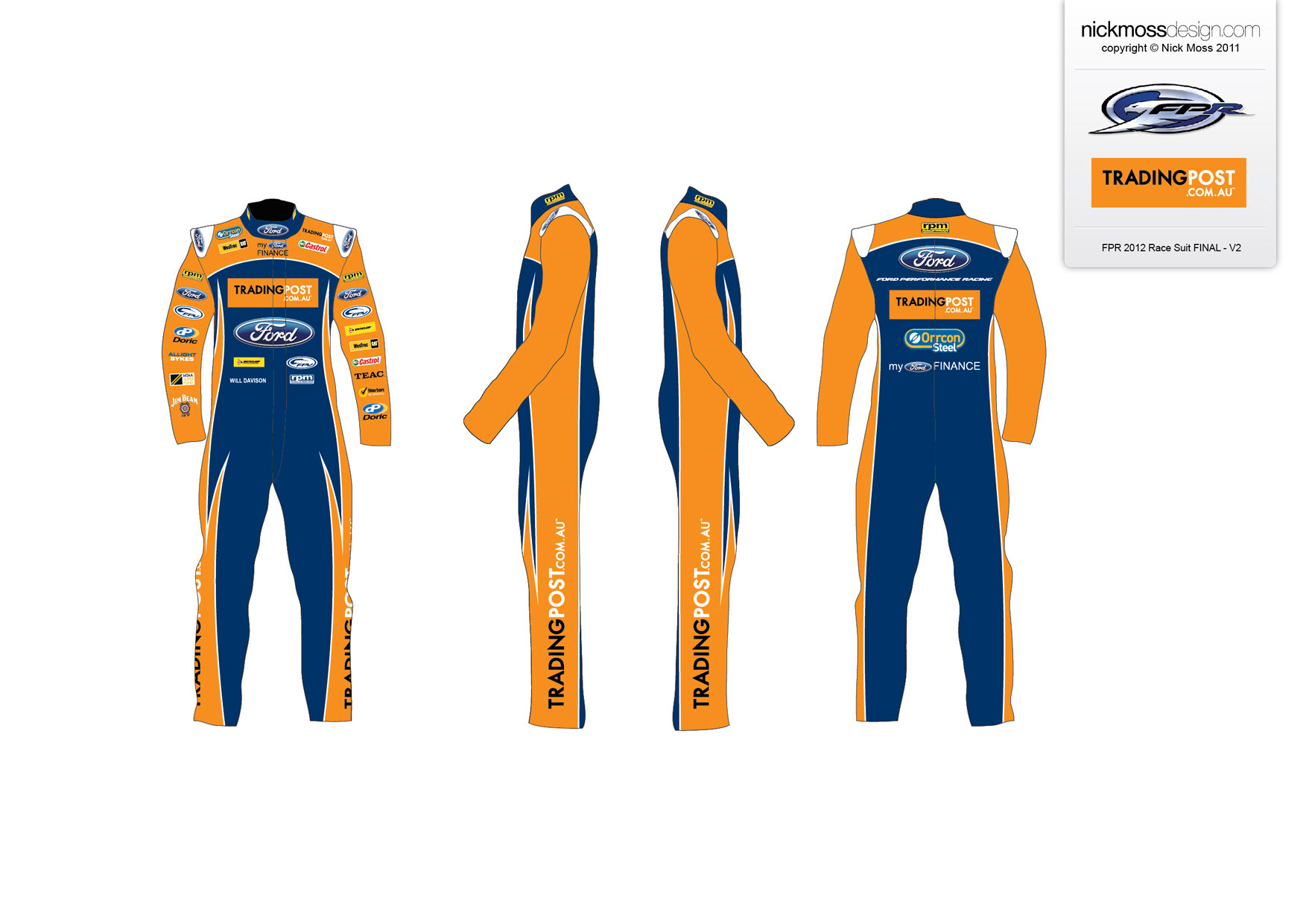 nickmossdesign - 2012 FORD PERFROMANCE RACING (FPR) TRADING POST SUPERCARS RACE SUIT DESIGN