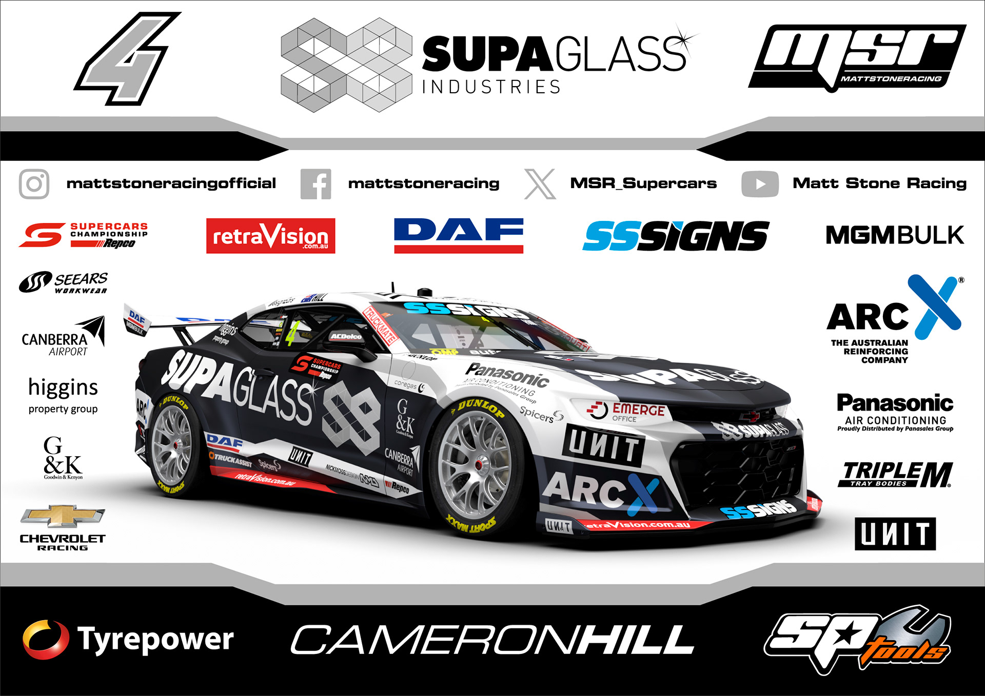 NMD nickmossdesign - 2024 Matt Stone Racing MSR Supercars Camaro Poster Design