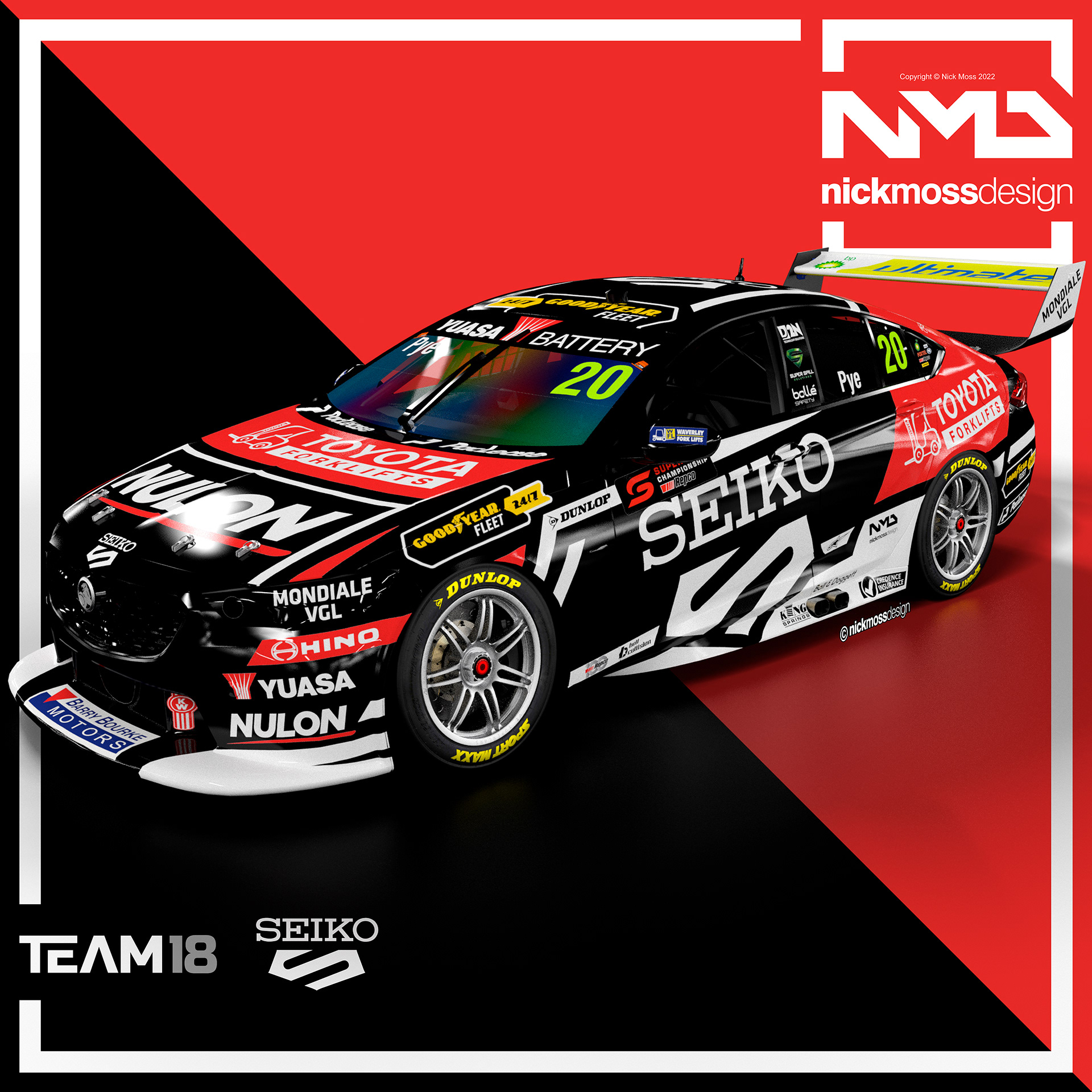 NMD nickmossdesign - 2022 TEAM18 SEIKO Scott Pye Supercars Livery Design