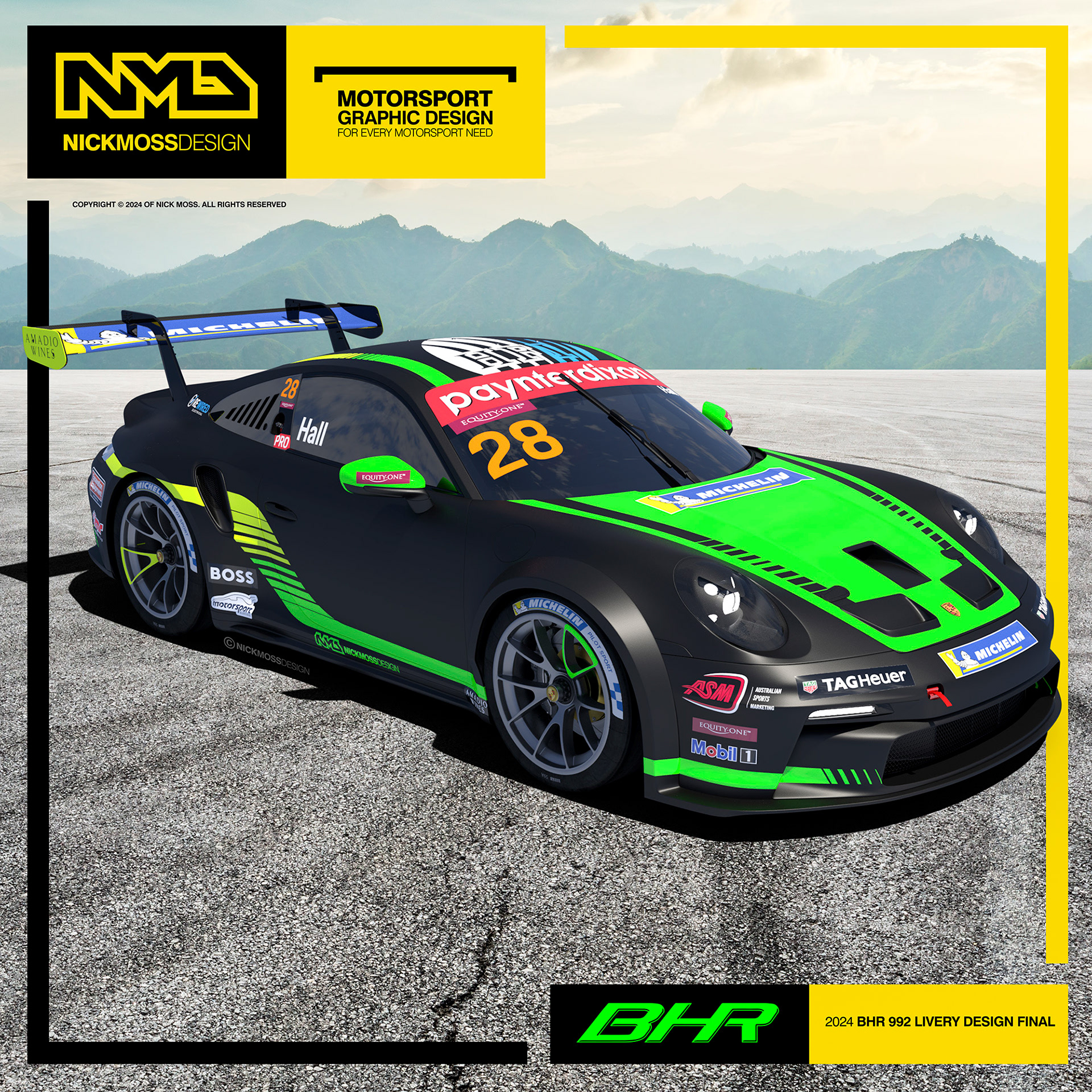 NMD nickmossdesign - 2024 BAYLEY HALL RACING Porsche Carrera Cup Livery Design