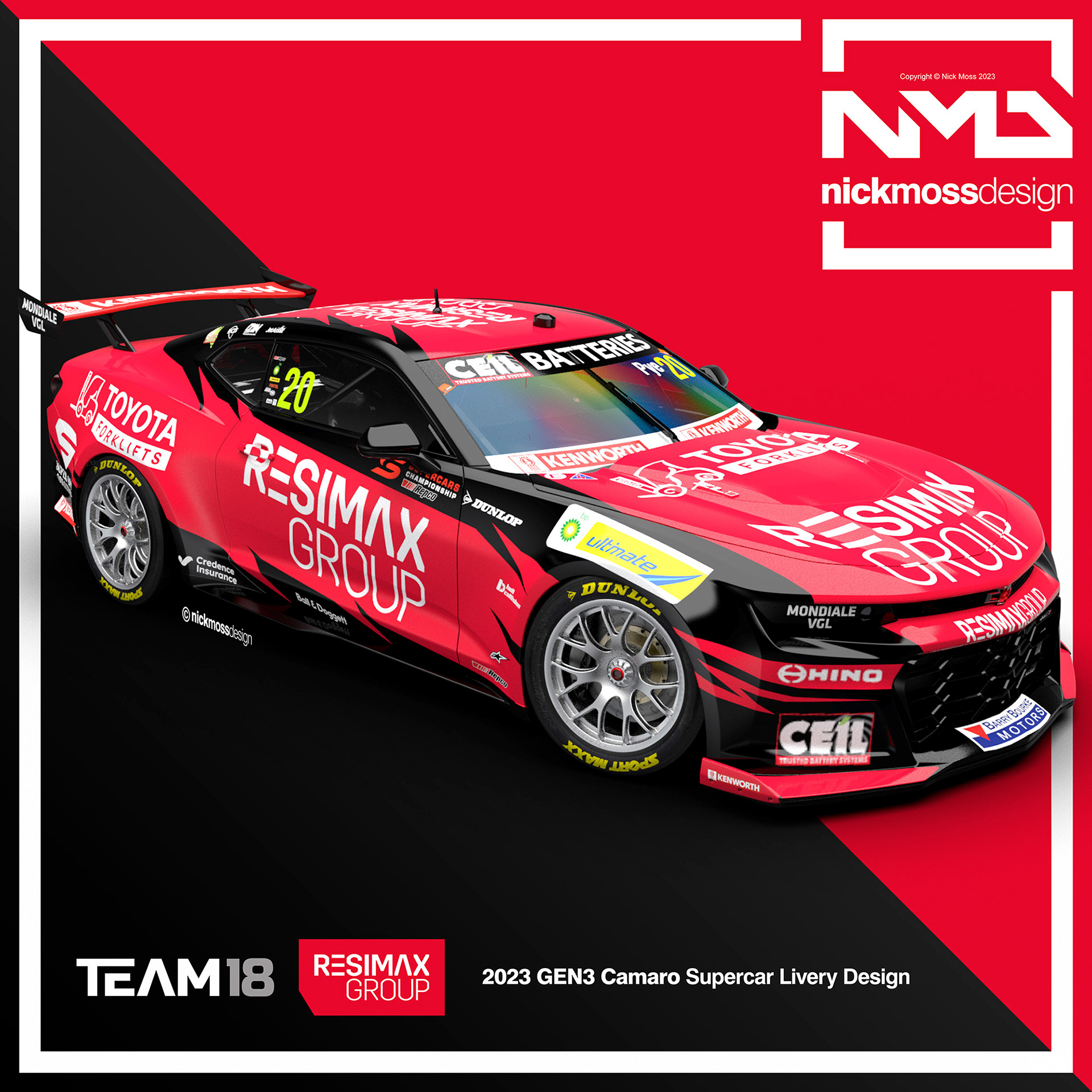 nickmossdesign.com - 2023 Team 18 RESIMAX Scott Pye Supercars livery design
