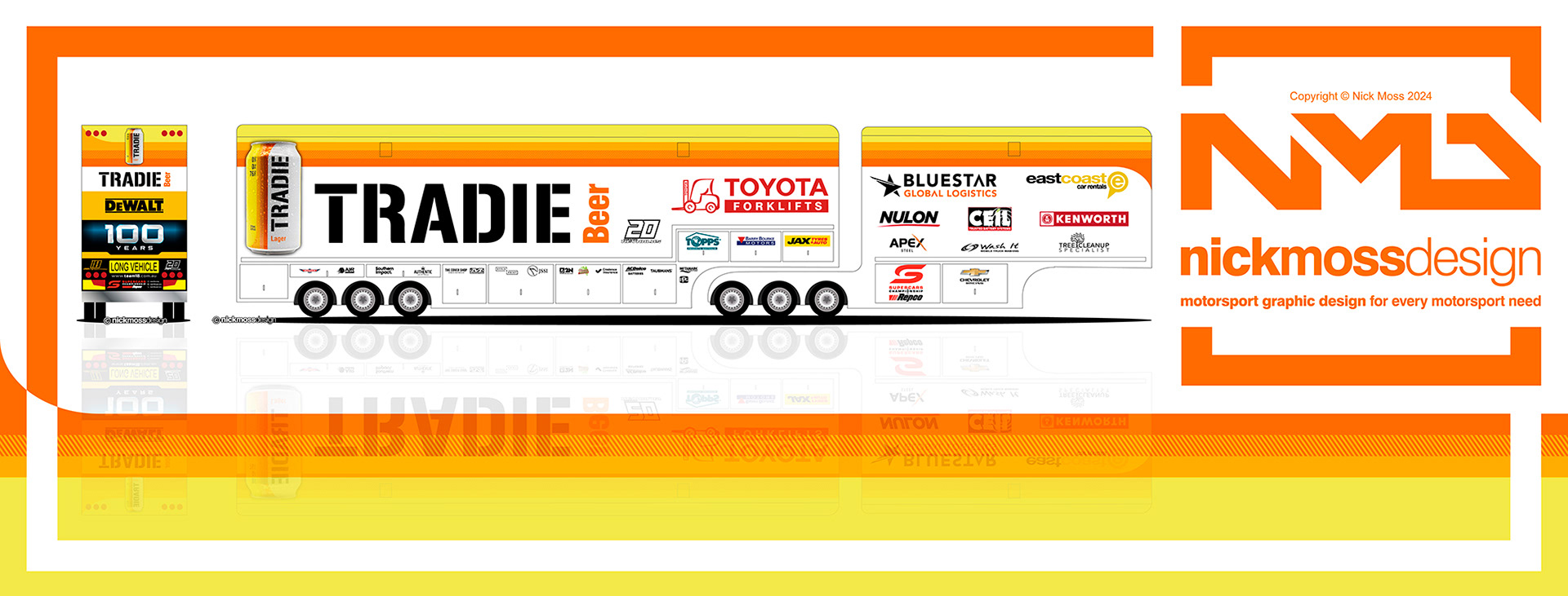 NMD nickmossdesign - 2024 TEAM18 David Reynolds TRADIE BEER Supercars Transporter Livery Design