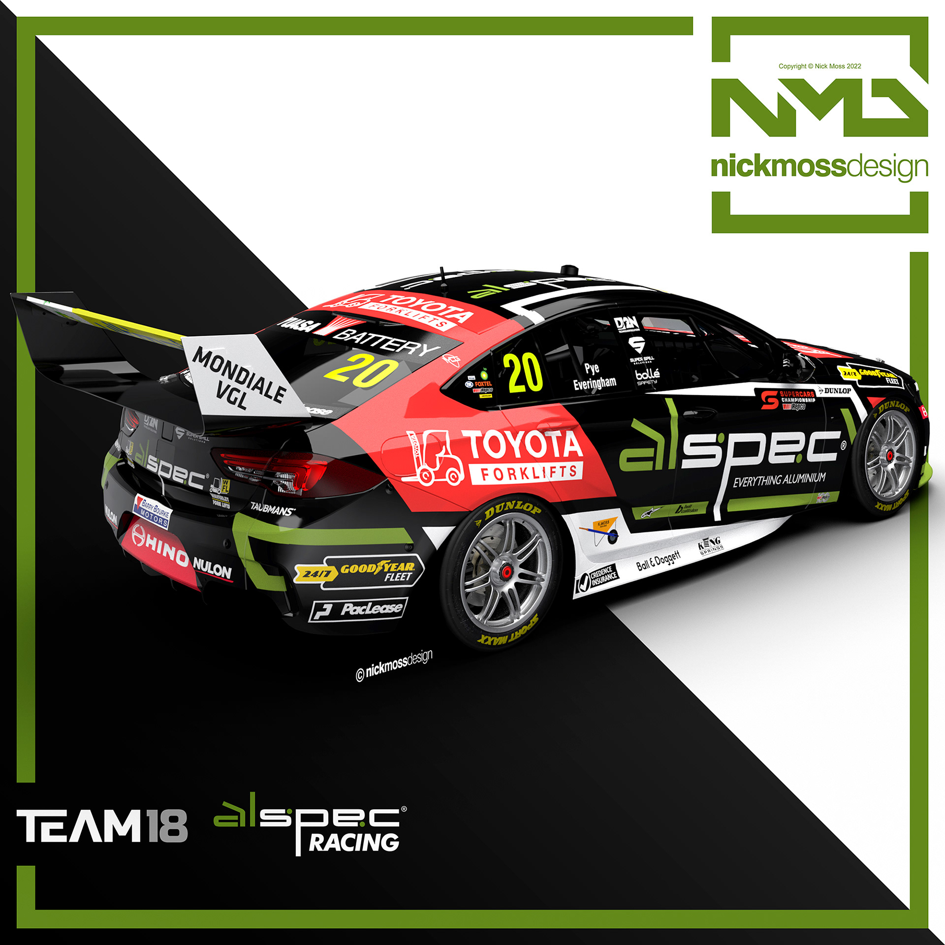 NMD nickmossdesign - 2022 TEAM18 ALSPEC Scott Pye Supercars Livery Design