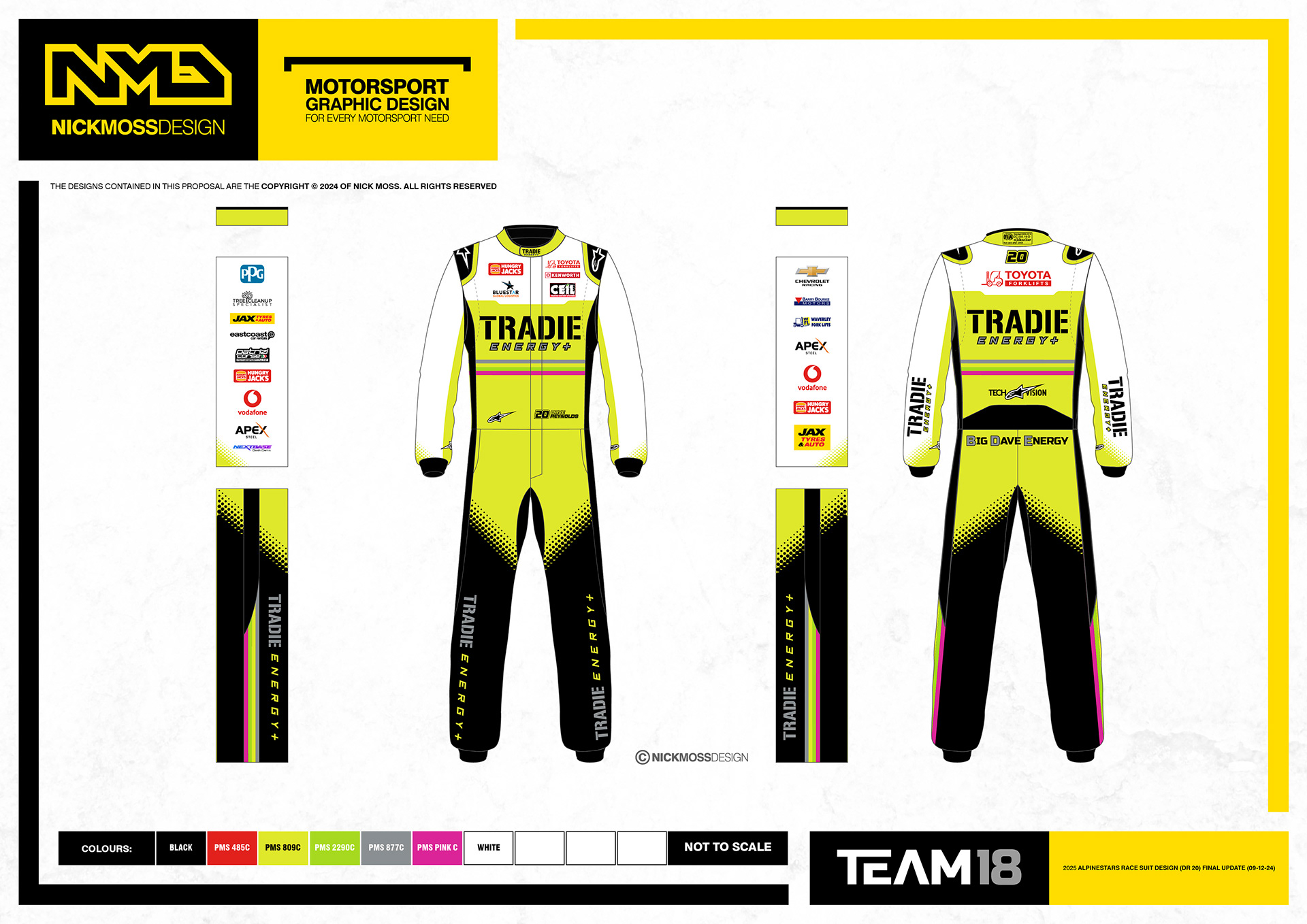 NMD nickmossdesign - 2025 TEAM18 Dave Reynolds TRADIE ENERGY Supercars Race Suit Design