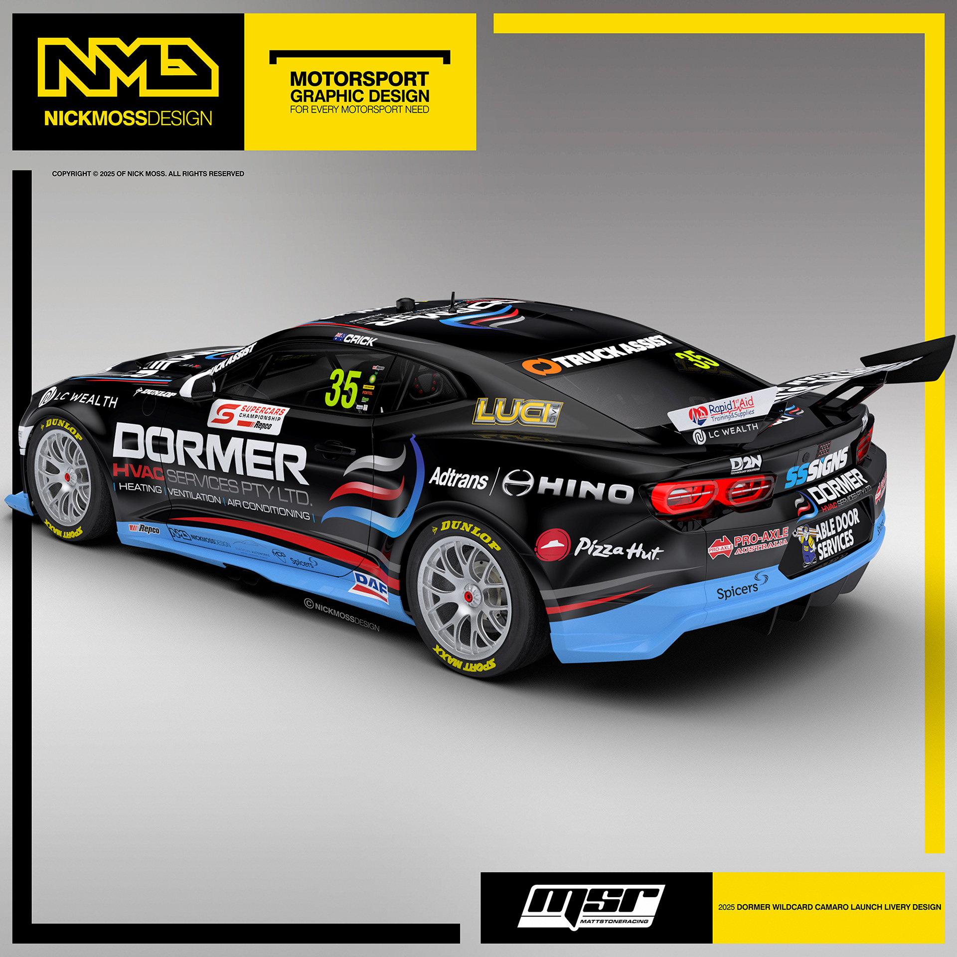 NMD nickmossdesign - 2025 Matt Stone Racing MSR Cameron Crick Dormer Supercars Camaro Livery Design