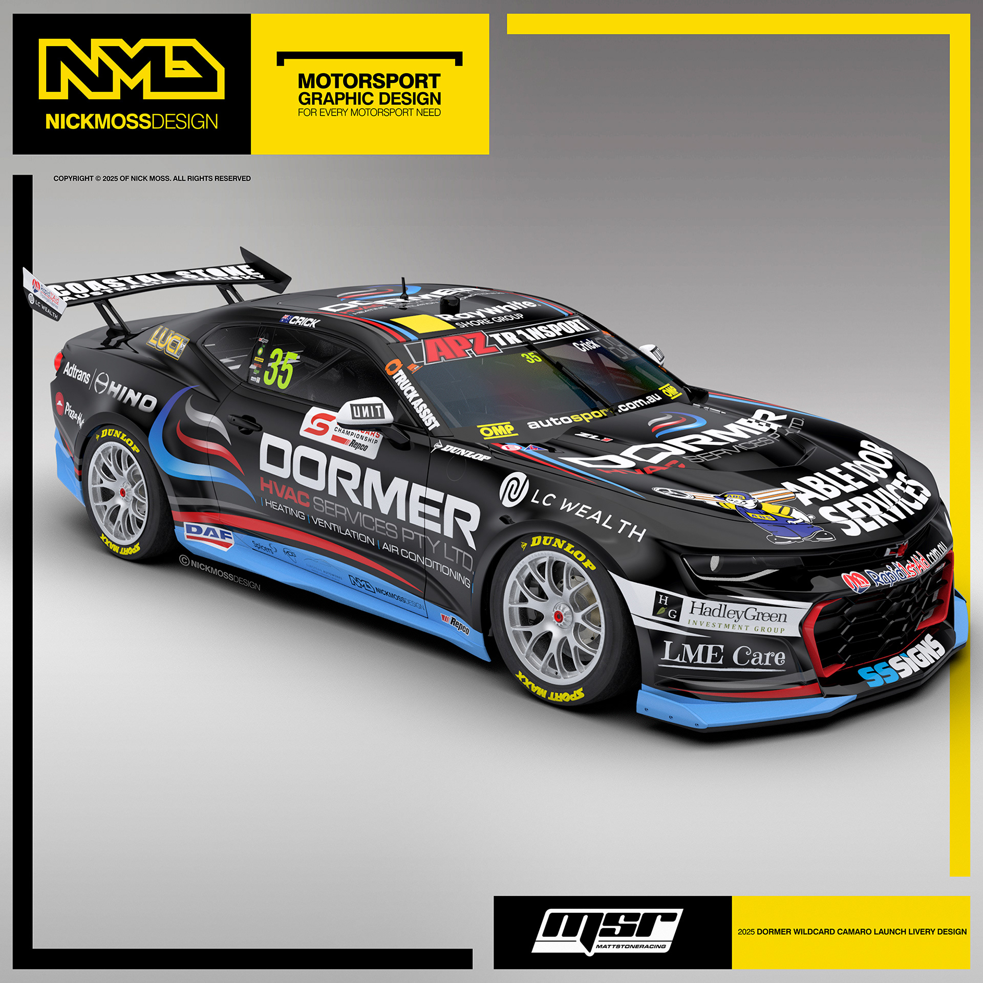 NMD nickmossdesign - 2025 Matt Stone Racing MSR Cameron Crick Dormer Supercars Camaro Livery Design