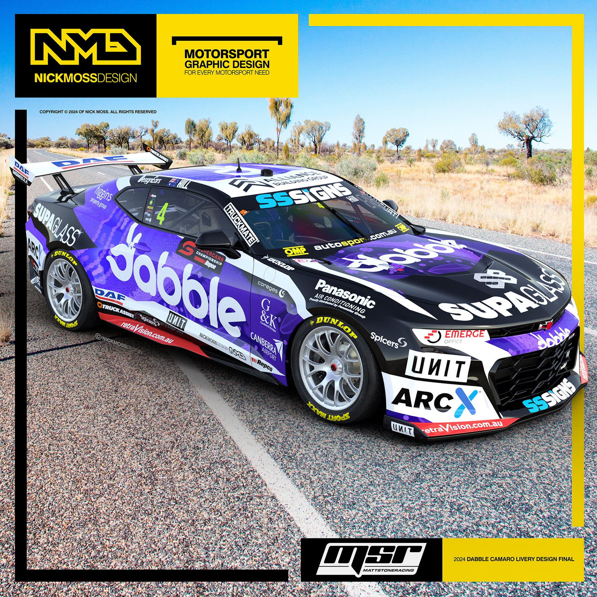 NMD nickmossdesign - 2024 MSR Cam Hill Dabble Supercars Camaro Indigenous Livery Design