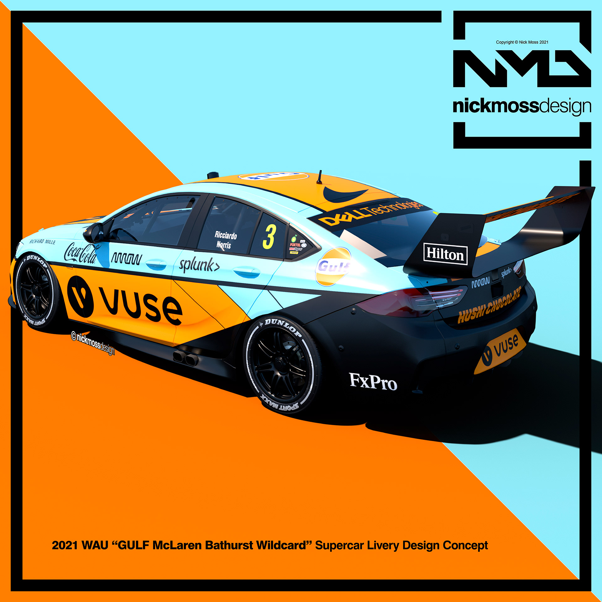 NMD nickmossdesign - Gulf Monaco McLaren F1 Supercars Tribute Livery Design