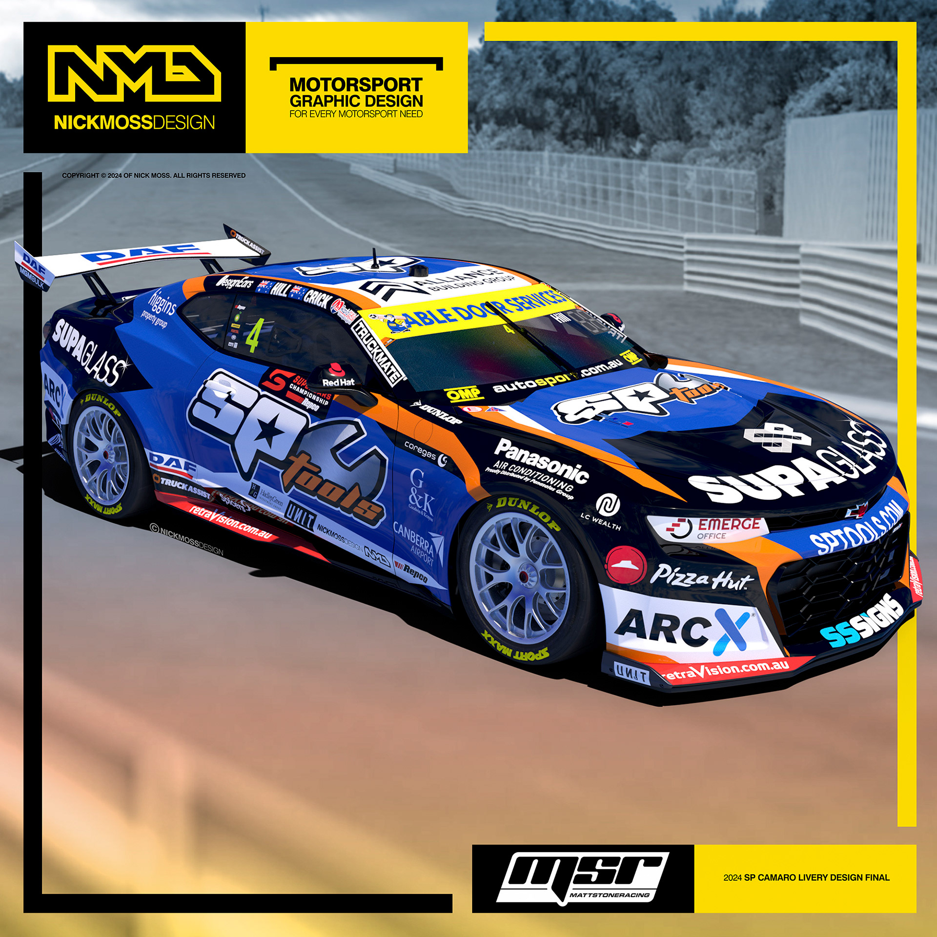 NMD nickmossdesign - 2024 Matt Stone Racing MSR Cameron Hill Supercars Camaro Livery Design