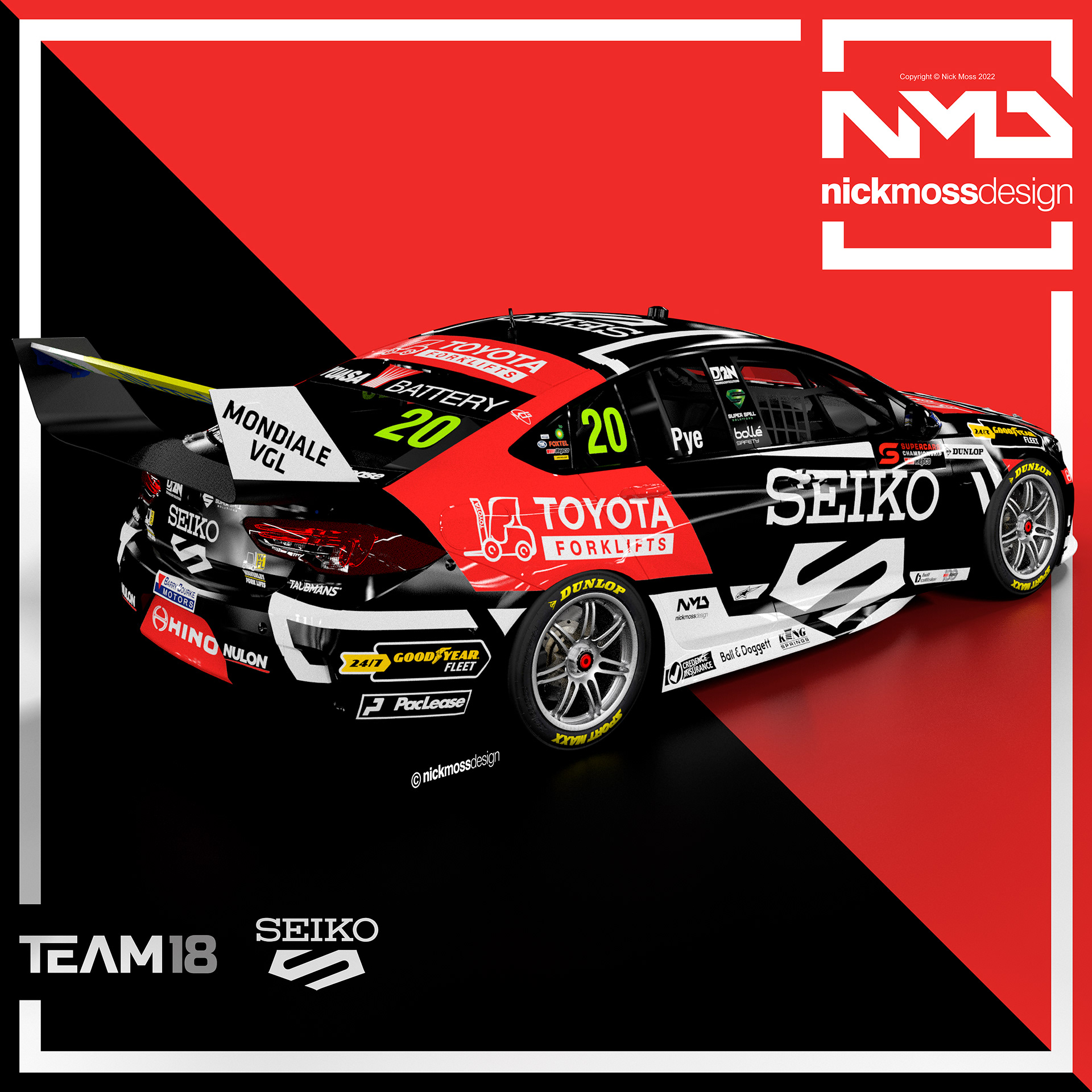 NMD nickmossdesign - 2022 TEAM18 SEIKO Scott Pye Supercars Livery Design