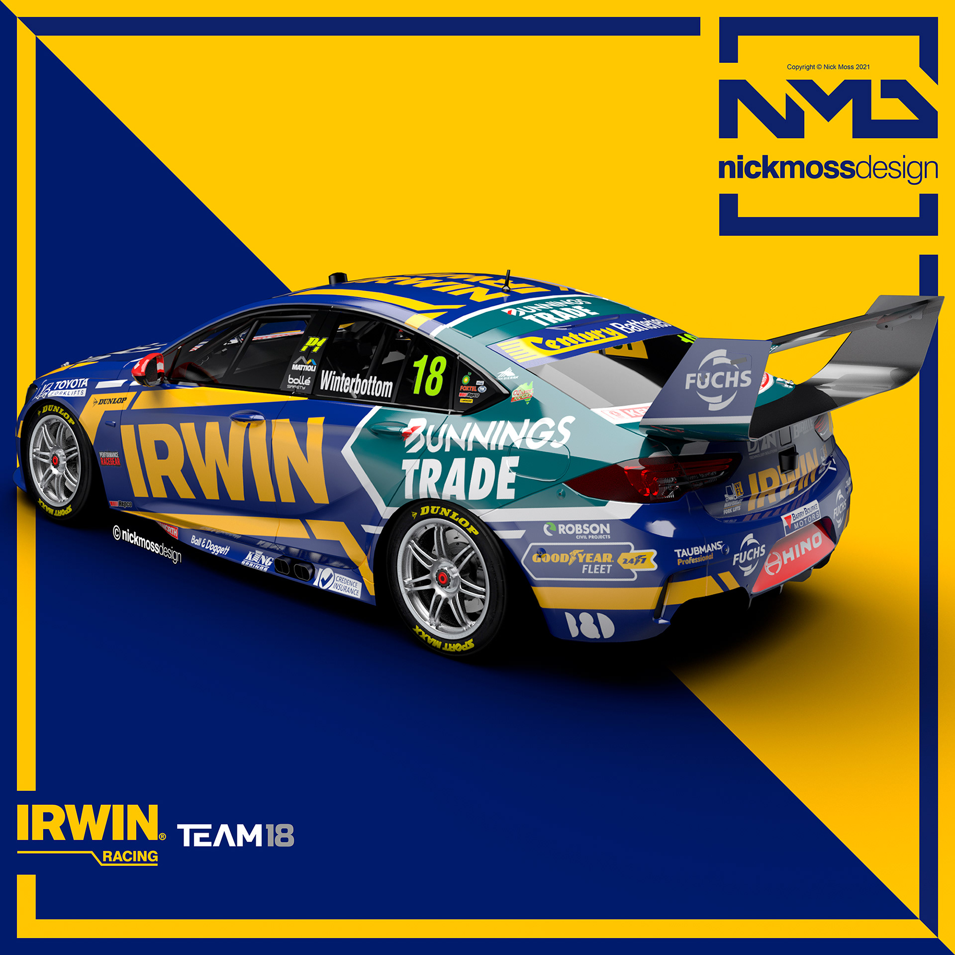 nickmossdesign - 2021 Team 18 IRWIN Racing Mark Winterbottom Supercars Livery Design