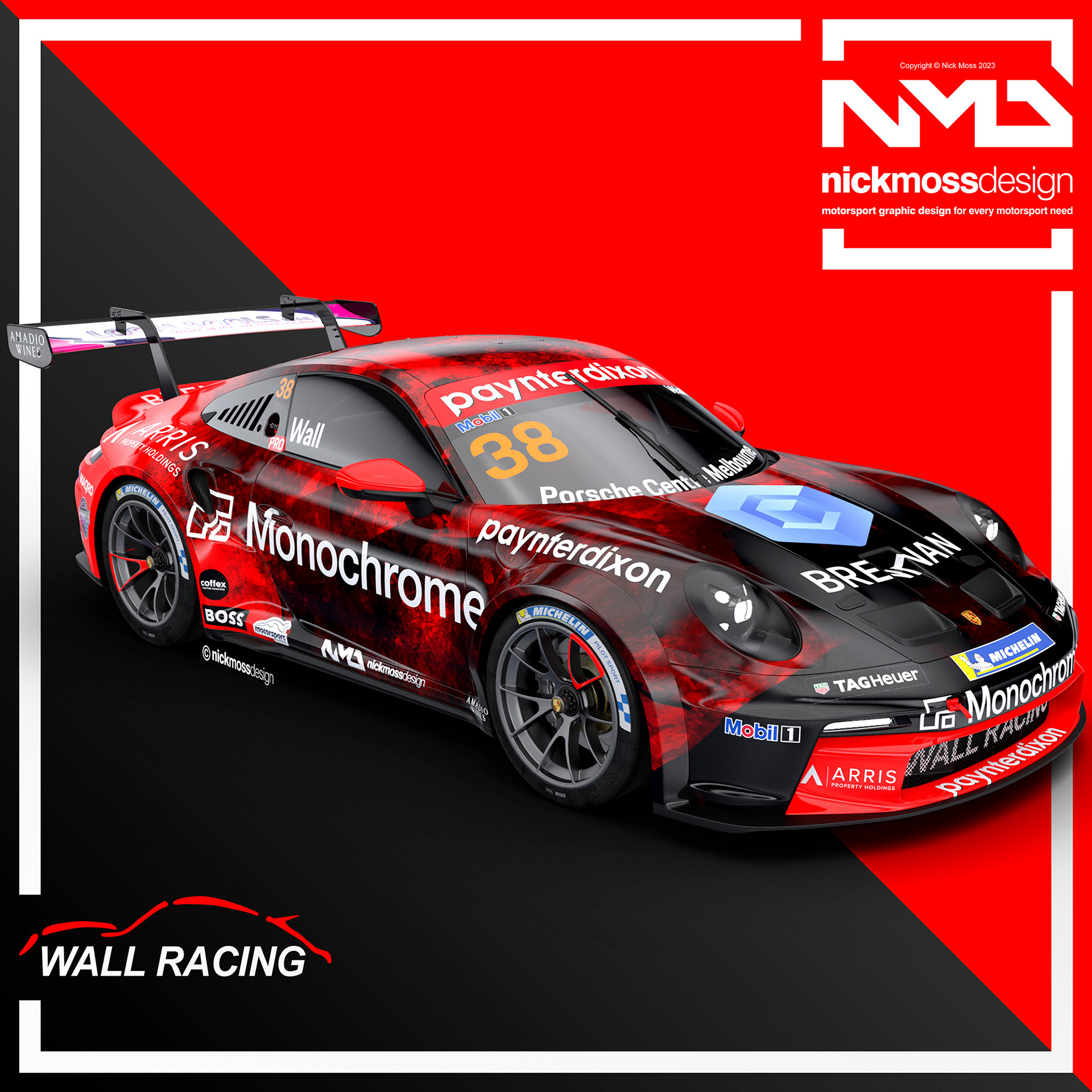 NMD nickmossdesign - 2023 Wall Racing David Wall Monochrome Porsche 992 Livery Design