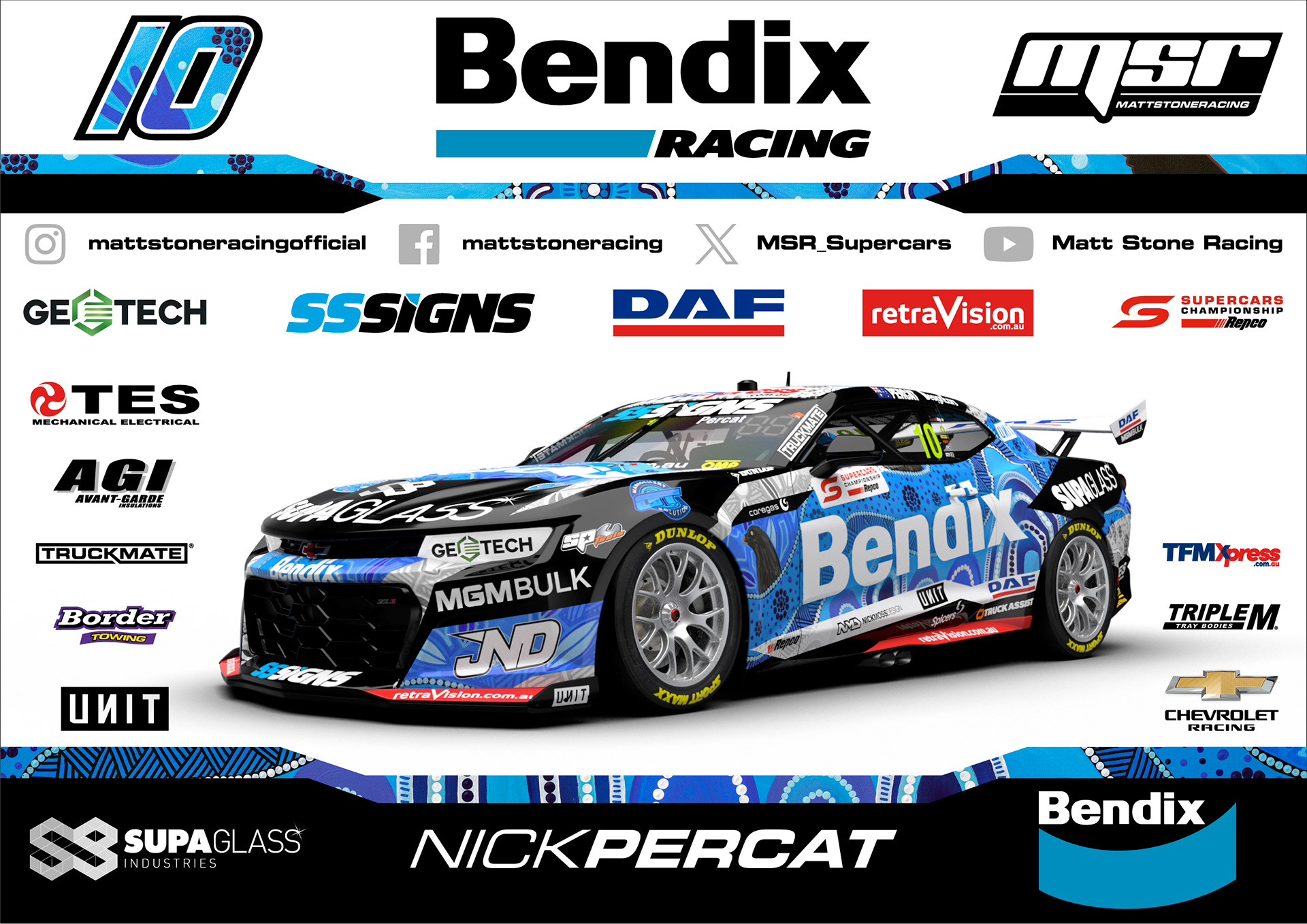 NMD nickmossdesign - 2024 Matt Stone Racing MSR Supercars Camaro Poster Design