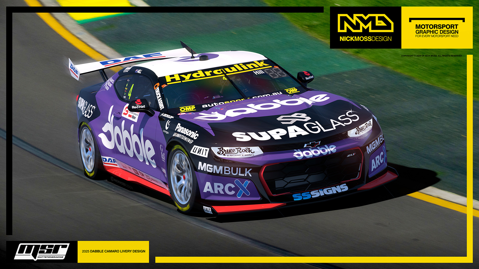 NMD nickmossdesign - 2025 Matt Stone Racing MSR Cameron Hill Dabble Supercars Camaro Livery Design