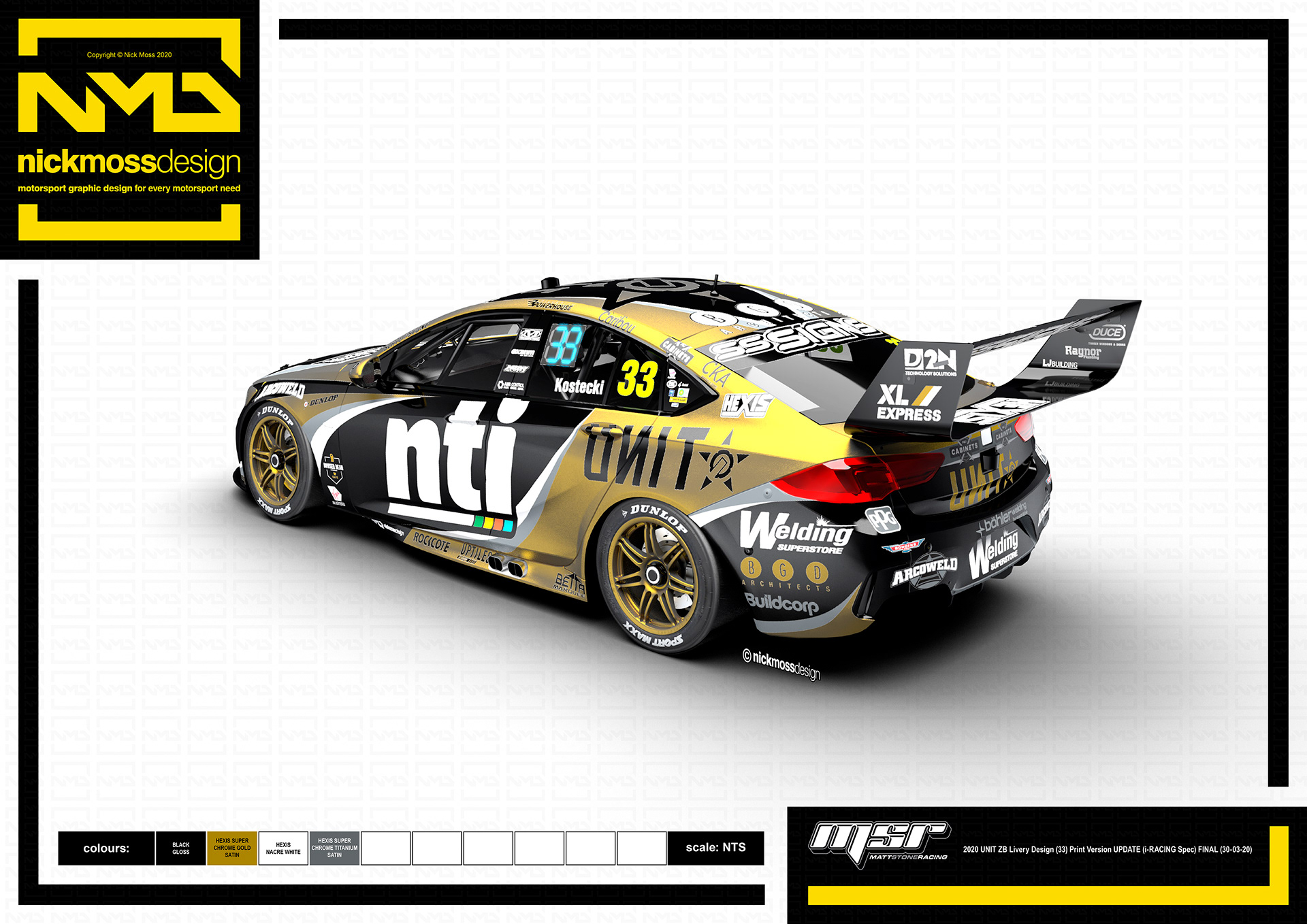nickmossdesign - 2020 MATT STONE RACING NTI SUPERCARS LIVERY DESIGN