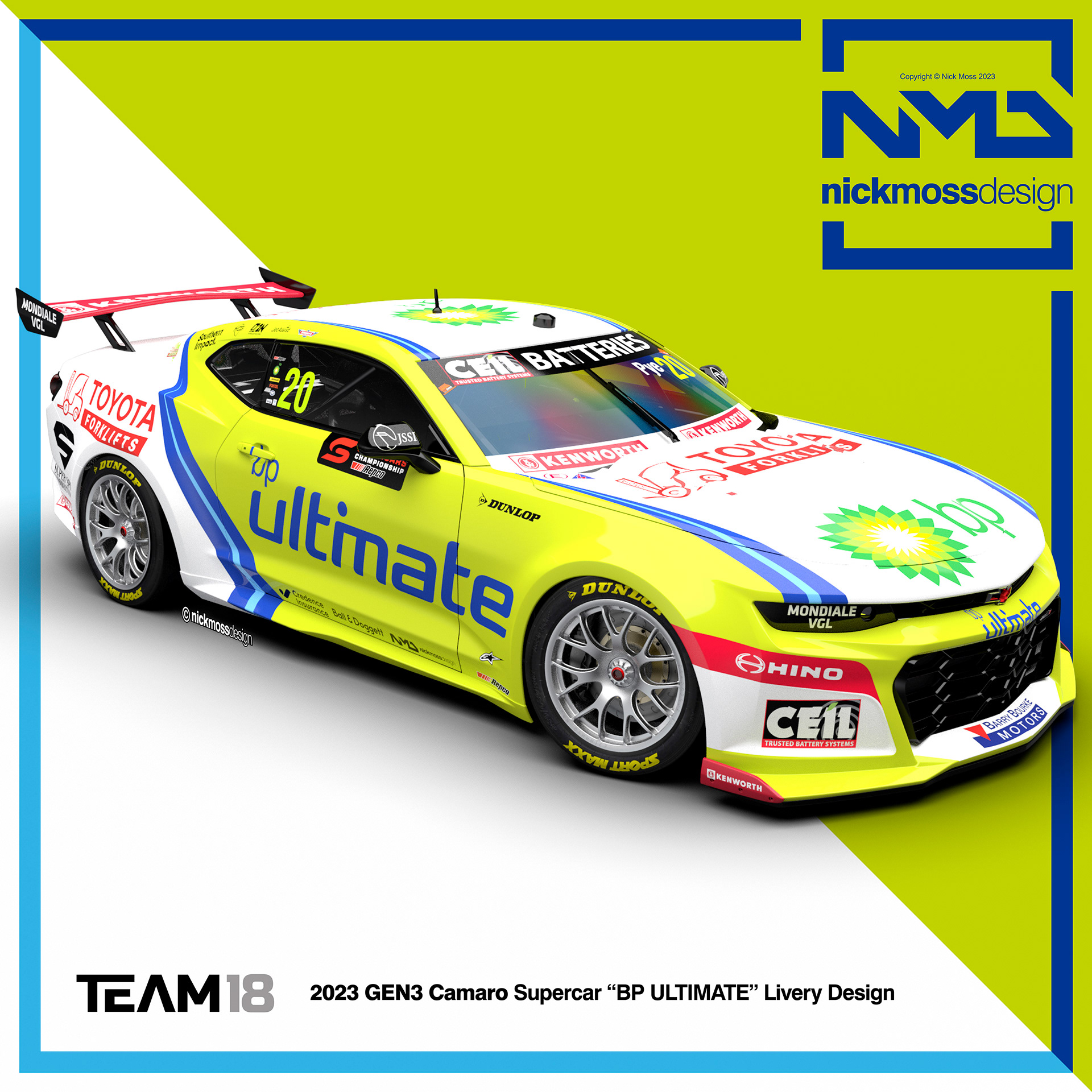 NMD nickmossdesign  - 2023 TEAM18 BP ULTIIMATE GEN3 Camaro Supercars  Livery Design