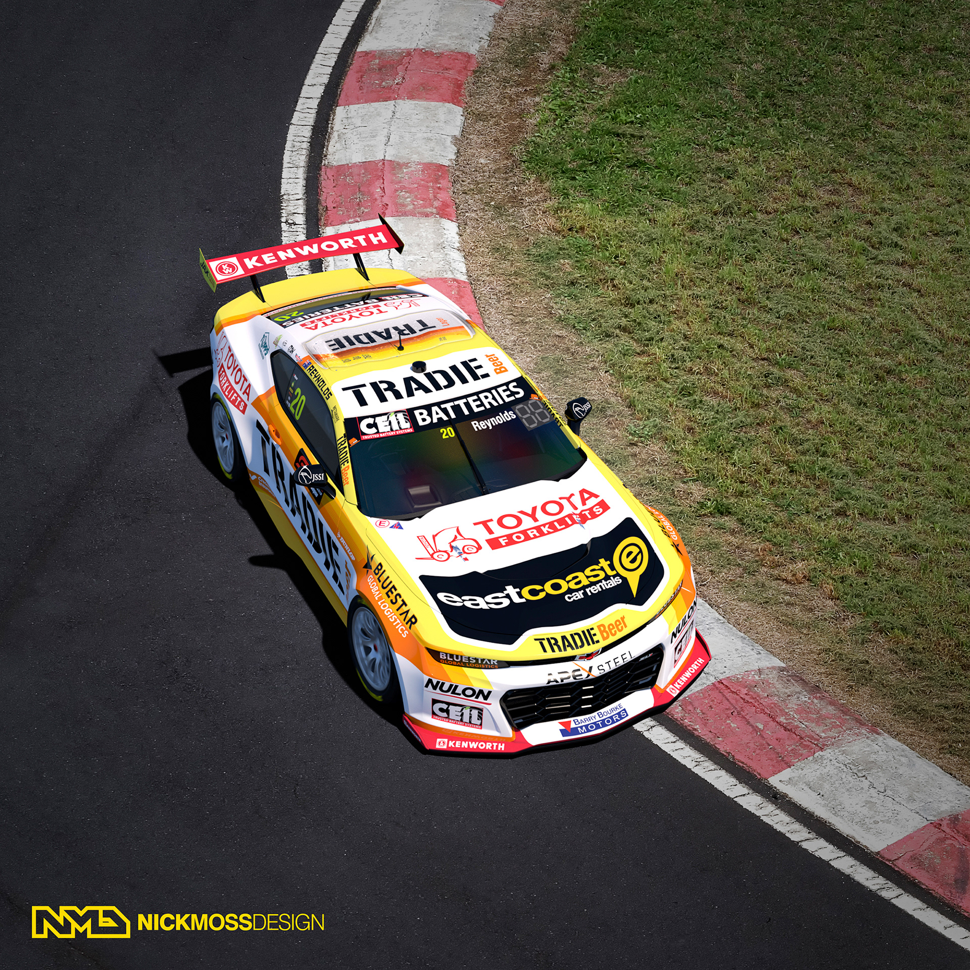 NMD nickmossdesign - 2024 TEAM18 TRADIE BEER David Reynolds Camaro Supercar On Track 3D Render